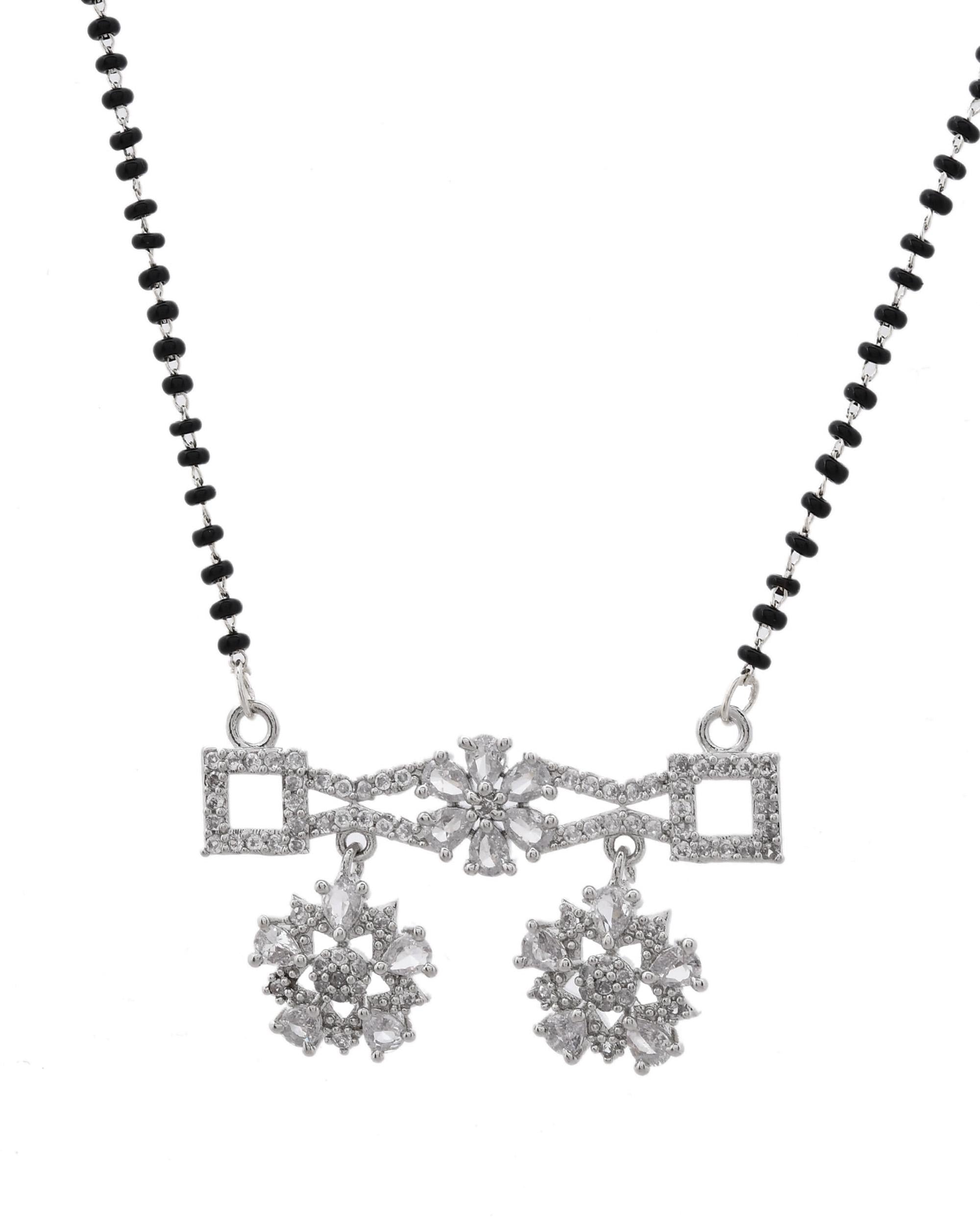 VOJ Silver Plated Ad Stone Studded Designer Mangalsutra Set