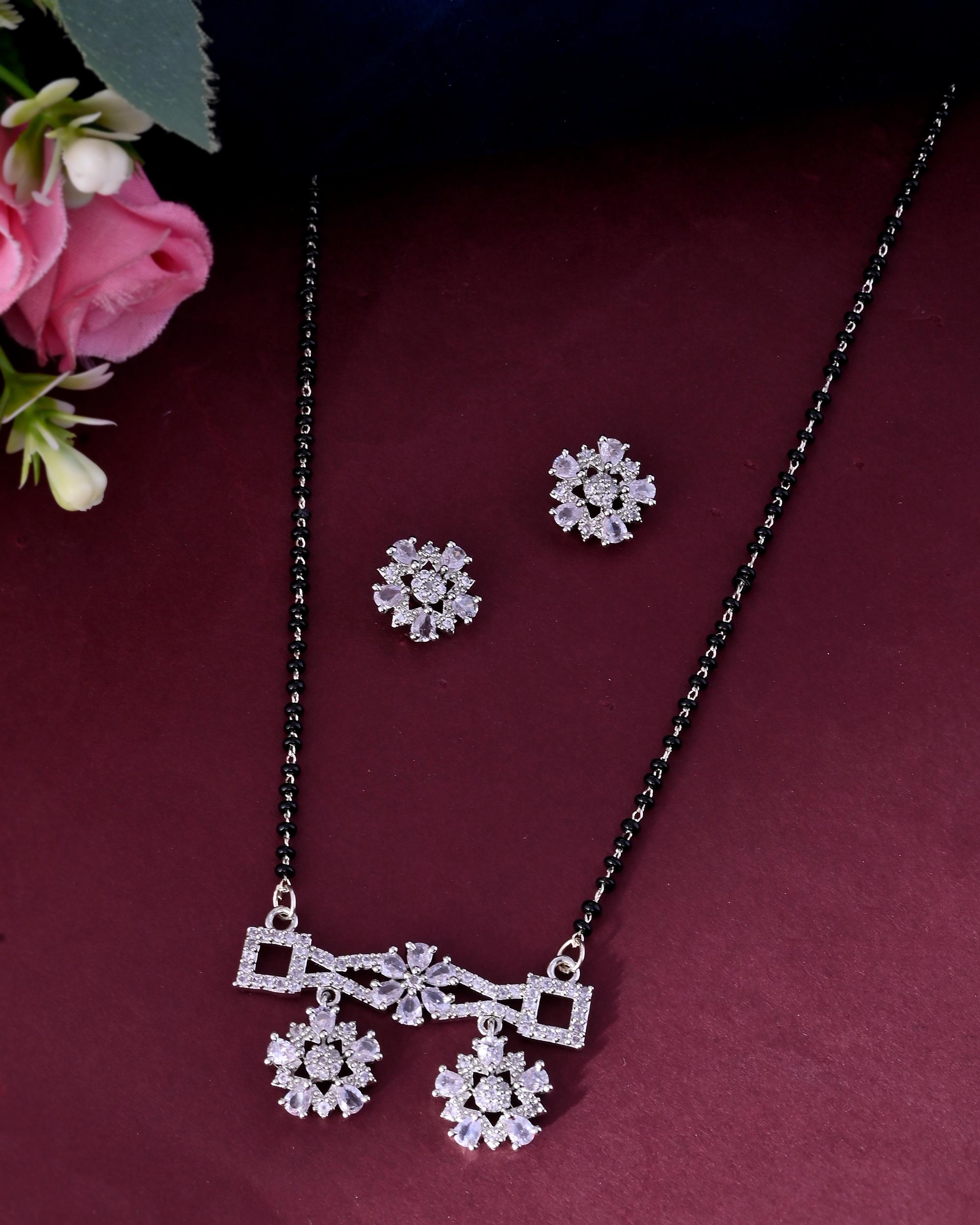 VOJ Silver Plated Ad Stone Studded Designer Mangalsutra Set