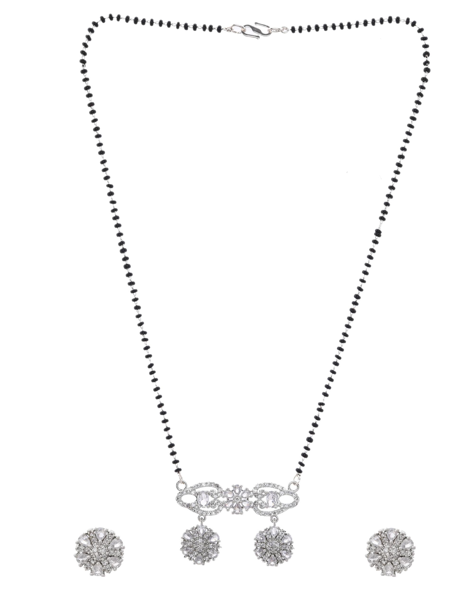 VOJ Silver Plated Ad Stone Studded Designer Mangalsutra Set