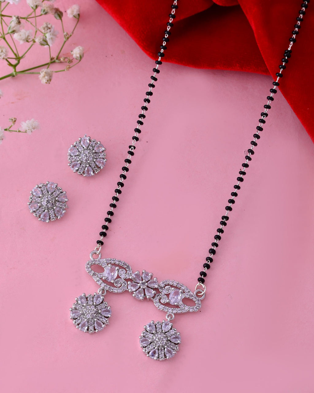VOJ Silver Plated Ad Stone Studded Designer Mangalsutra Set