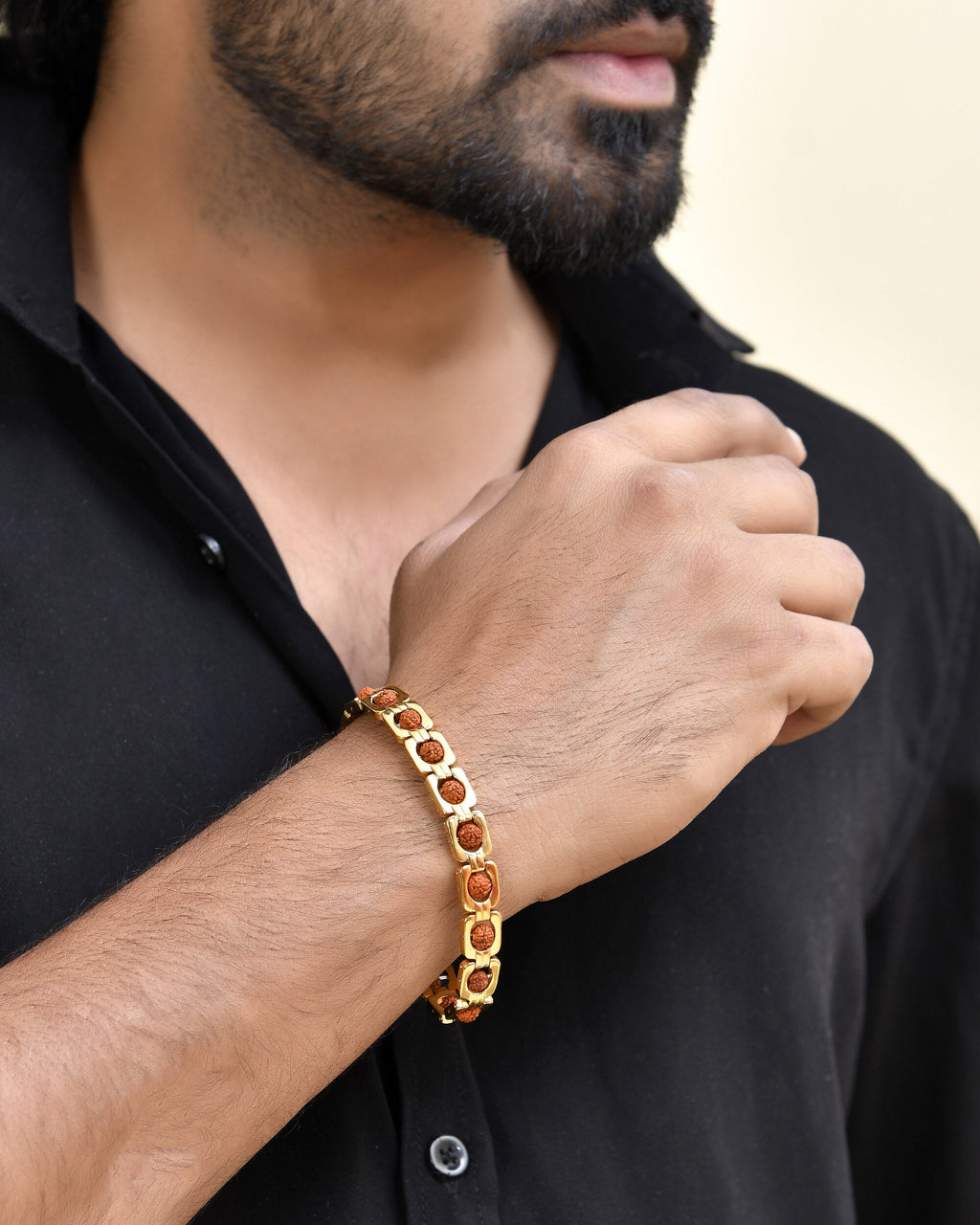 VOJ Men's Gold Toned Rudraksha Bracelet