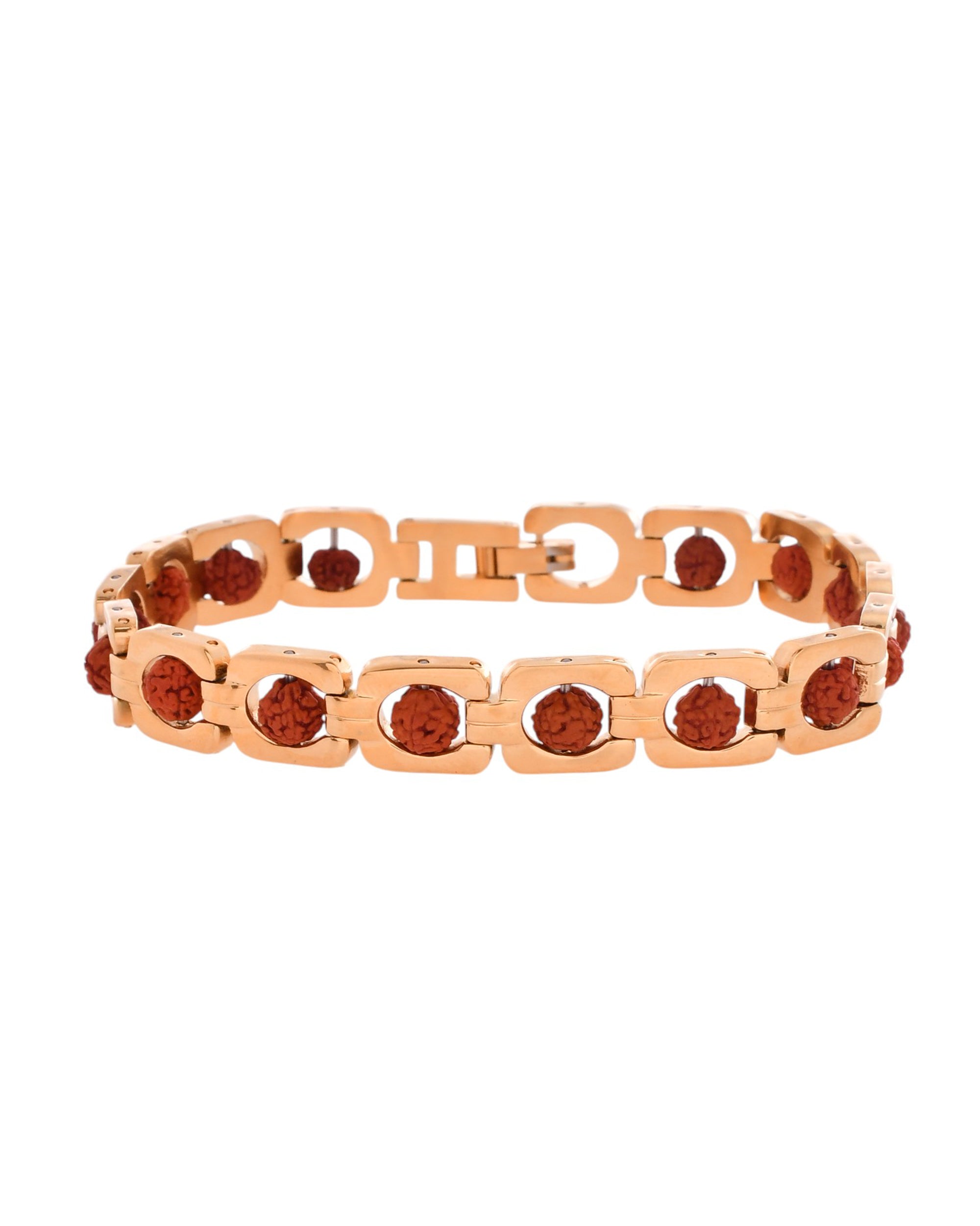 VOJ Men's Gold Toned Rudraksha Bracelet