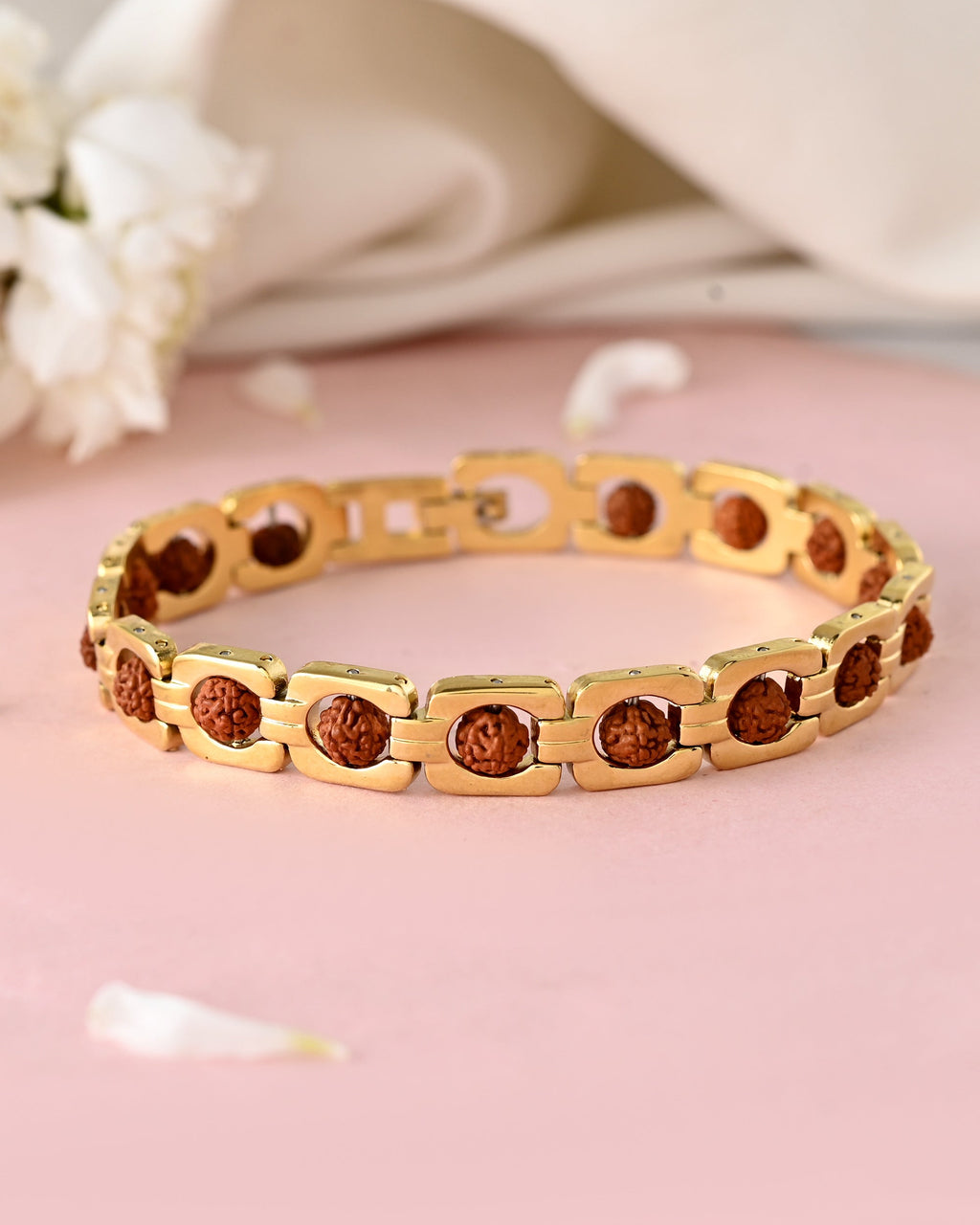 VOJ Men's Gold Toned Rudraksha Bracelet