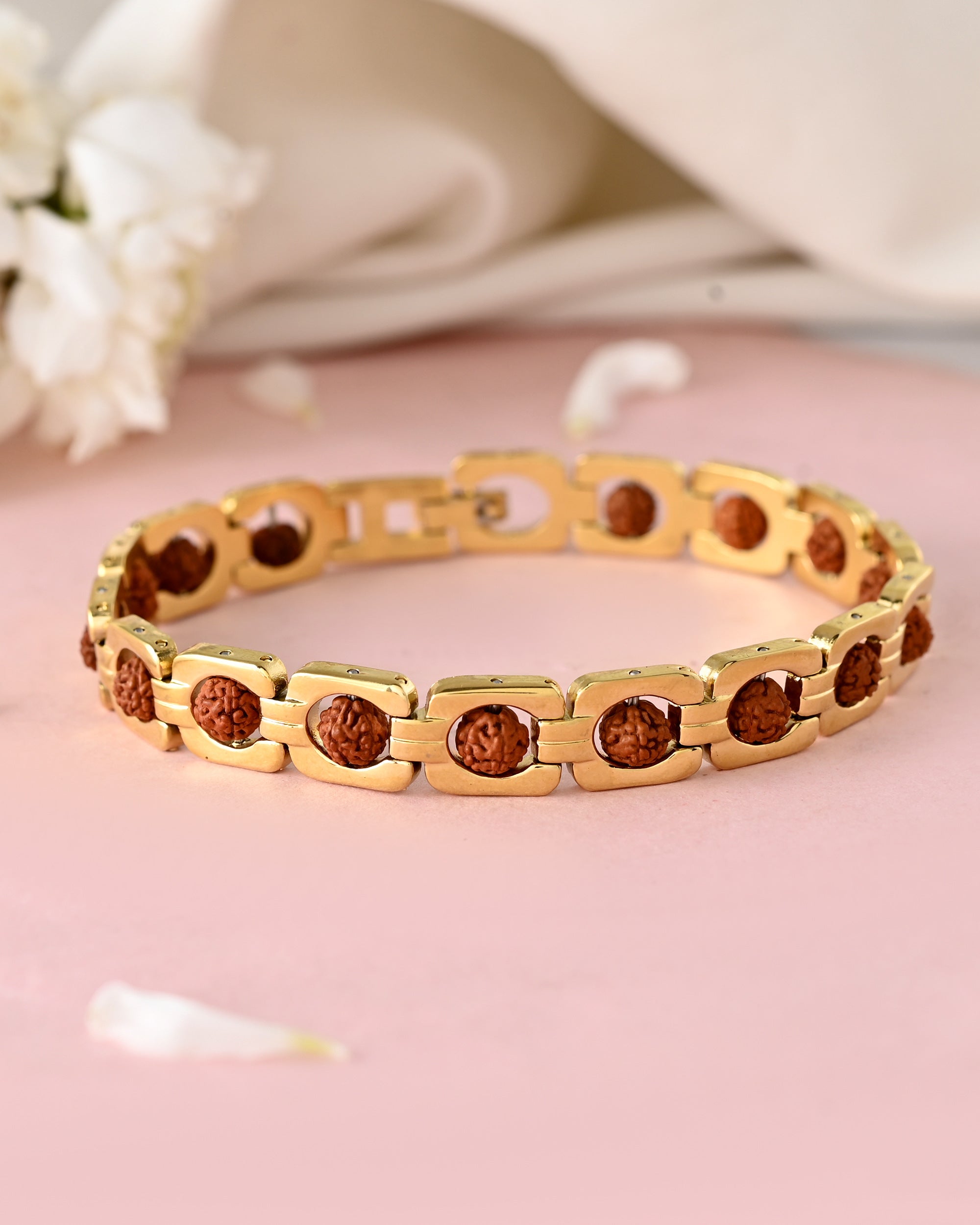 VOJ Men's Gold Toned Rudraksha Bracelet