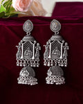 VOJ Silver Plated Oxidized Temple Long Earrings