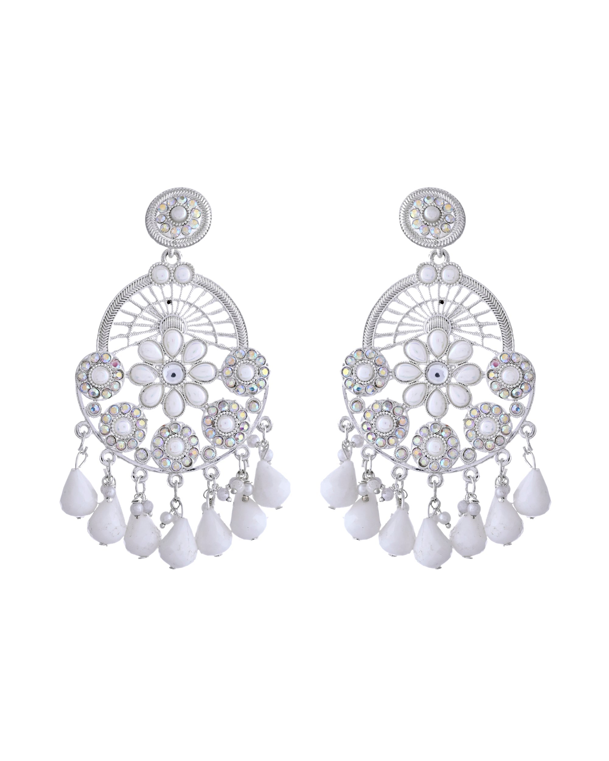 VOJ Elegent White Ethnic Chandbali Earrings With Pearl And Stone Earrings