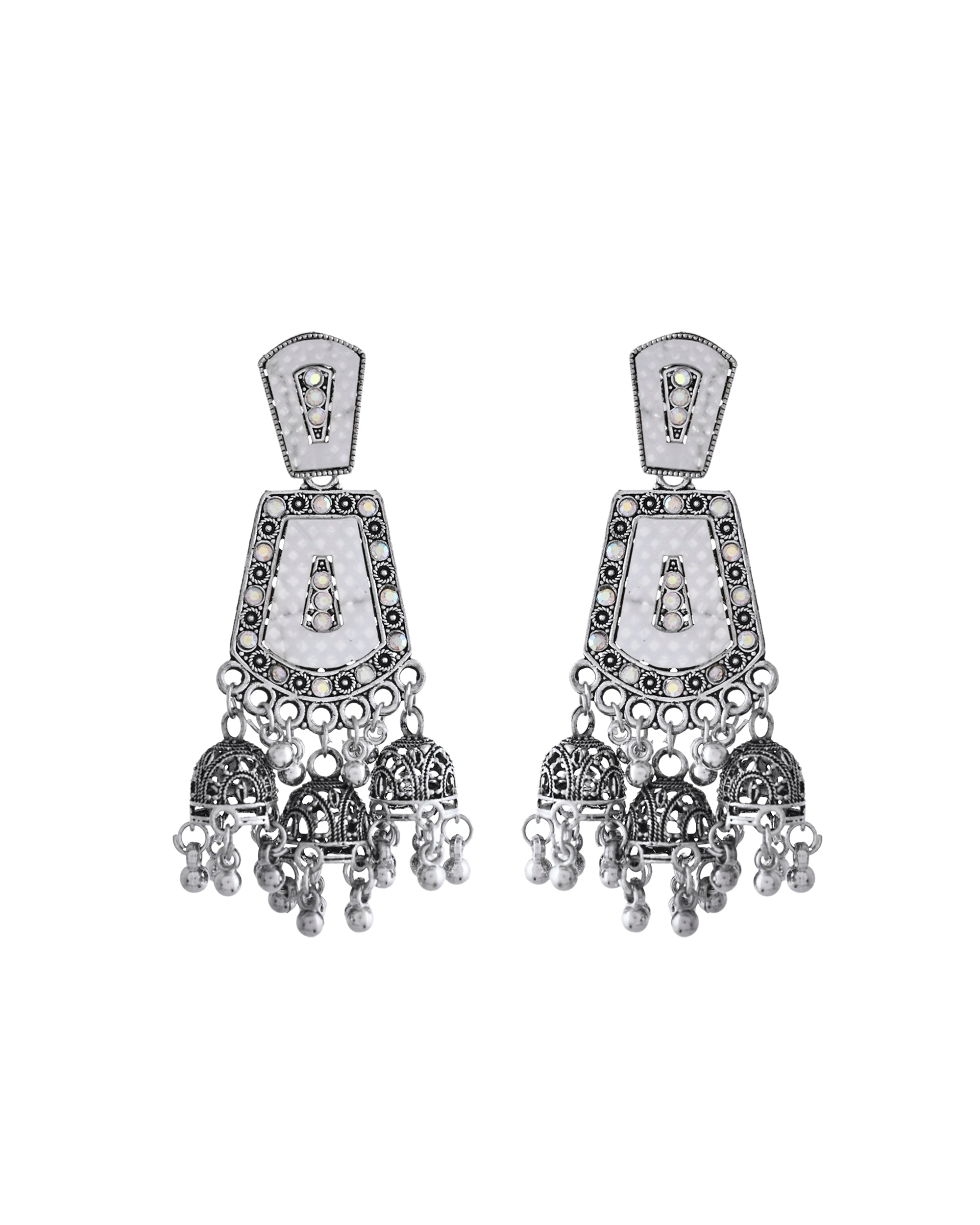 VOJ Silver Plated Moon Stone Studded Elegent Earrings