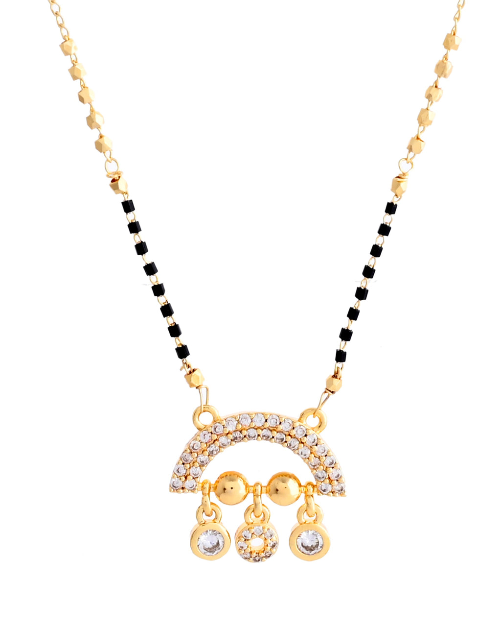 VOJ Gold-Polished AD Studded Half Done Shape Mangalsutra