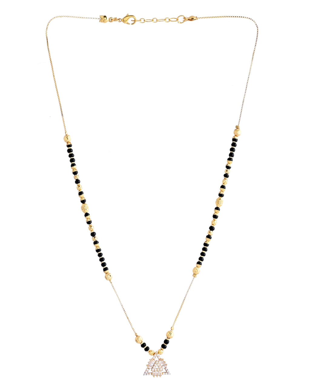 VOJ Gold-Polished Stone Studded Triangular Shaped Mangalsutra