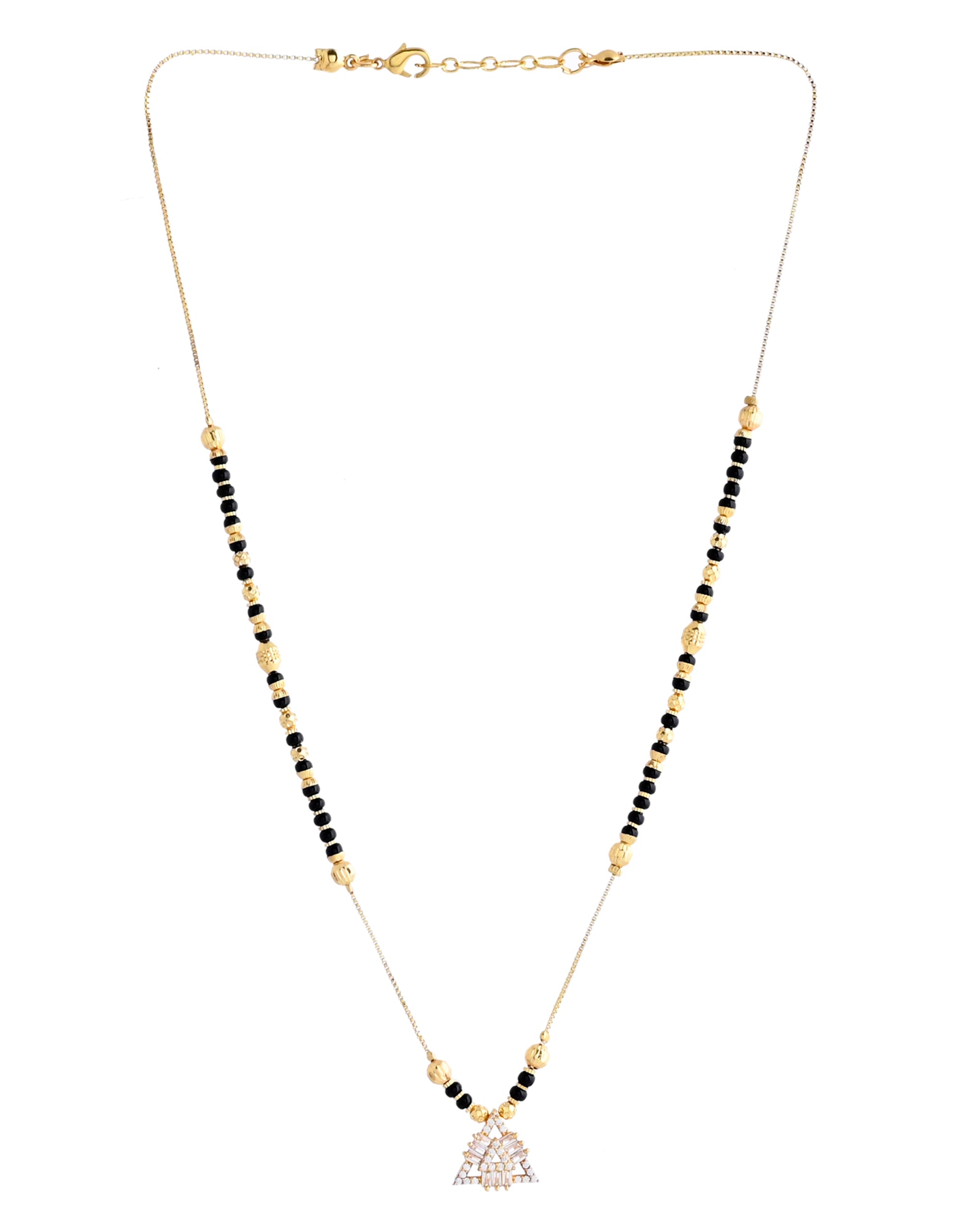 VOJ Gold-Polished Stone Studded Triangular Shaped Mangalsutra