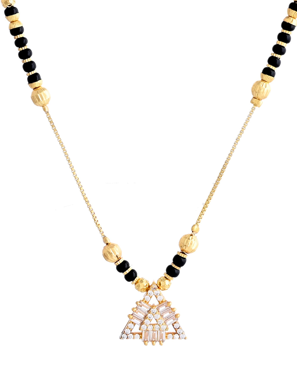 VOJ Gold-Polished Stone Studded Triangular Shaped Mangalsutra