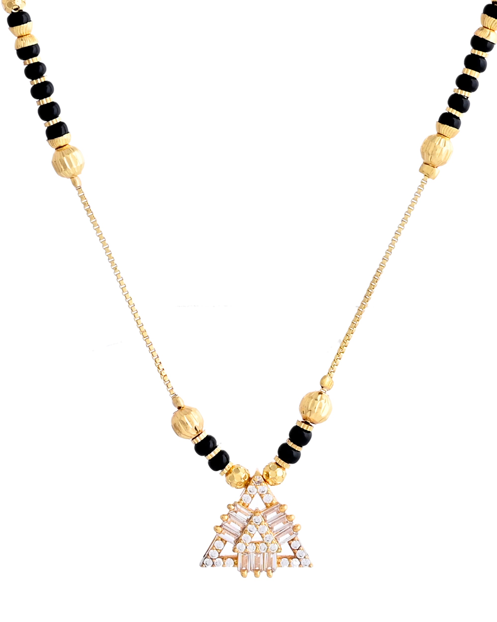 VOJ Gold-Polished Stone Studded Triangular Shaped Mangalsutra