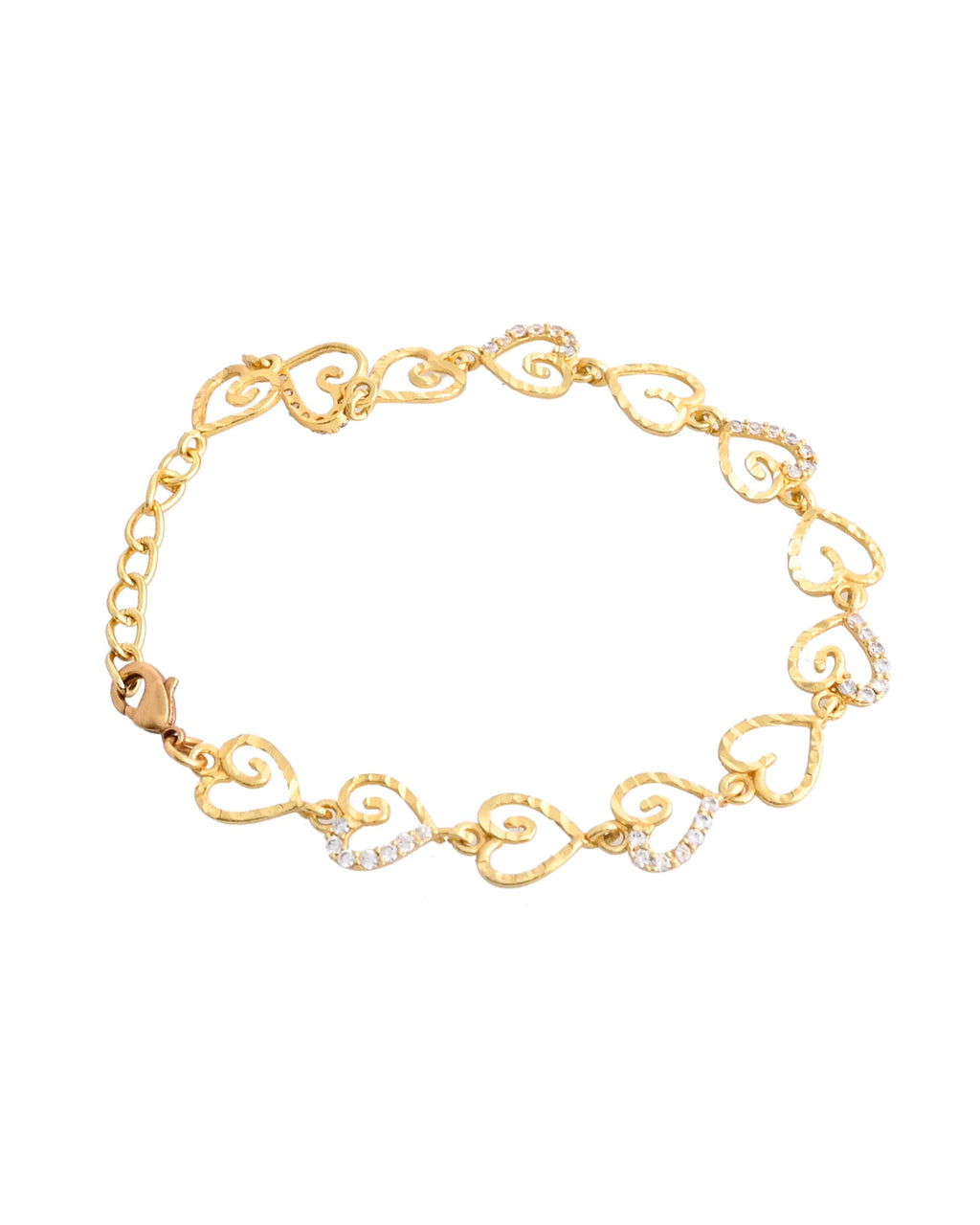 VOJ Gold-Polished Heart Shapped AD Stone Studded Women's Bracelet