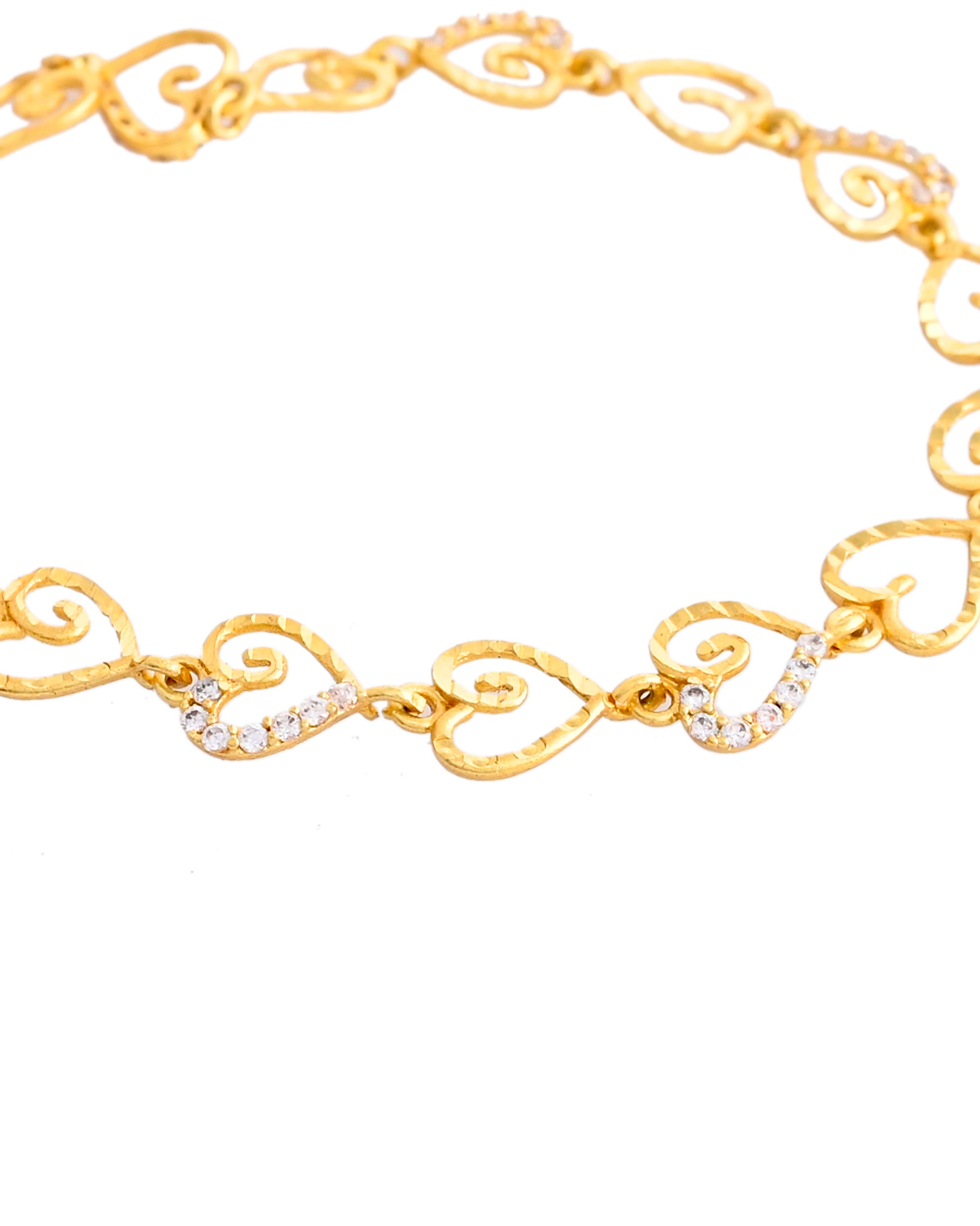 VOJ Gold-Polished Heart Shapped AD Stone Studded Women's Bracelet