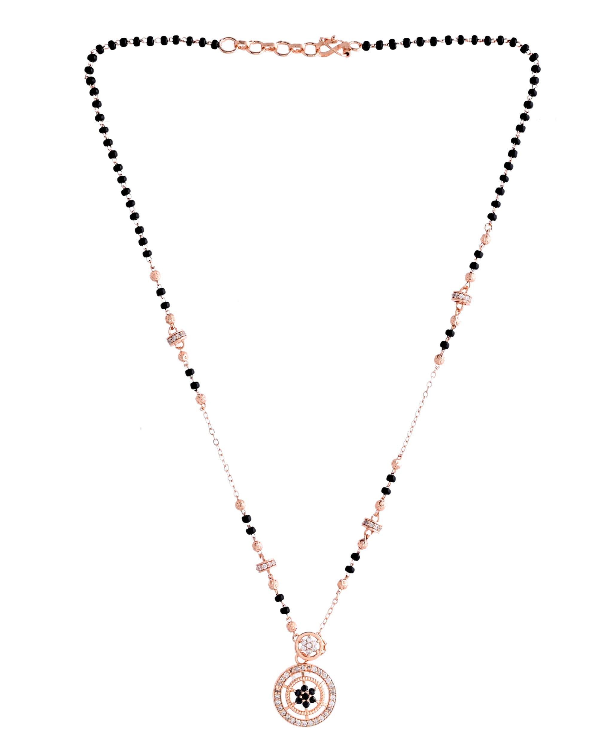 VOJ Rose Gold-Polished Stone Studded Circular Mangalsutra