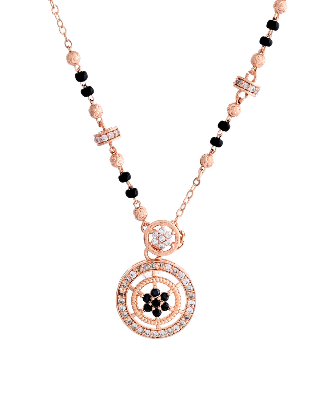 VOJ Rose Gold-Polished Stone Studded Circular Mangalsutra