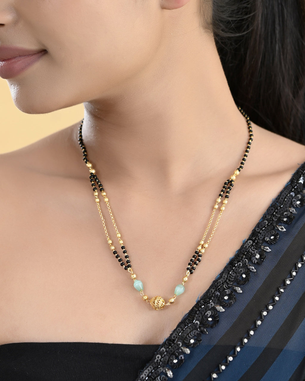 VOJ Gold-Polished Beads Studded MangalSutra