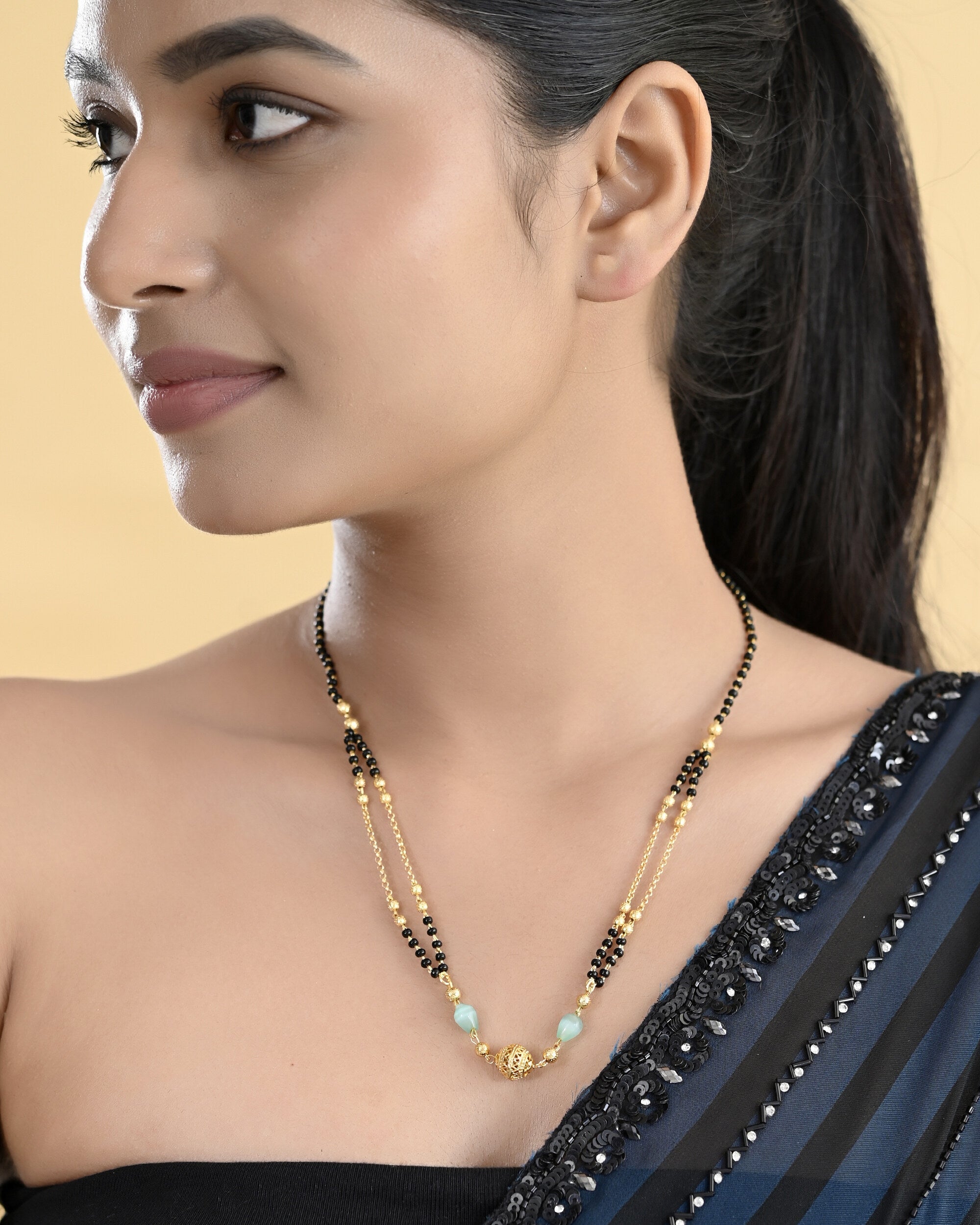 VOJ Gold-Polished Beads Studded MangalSutra