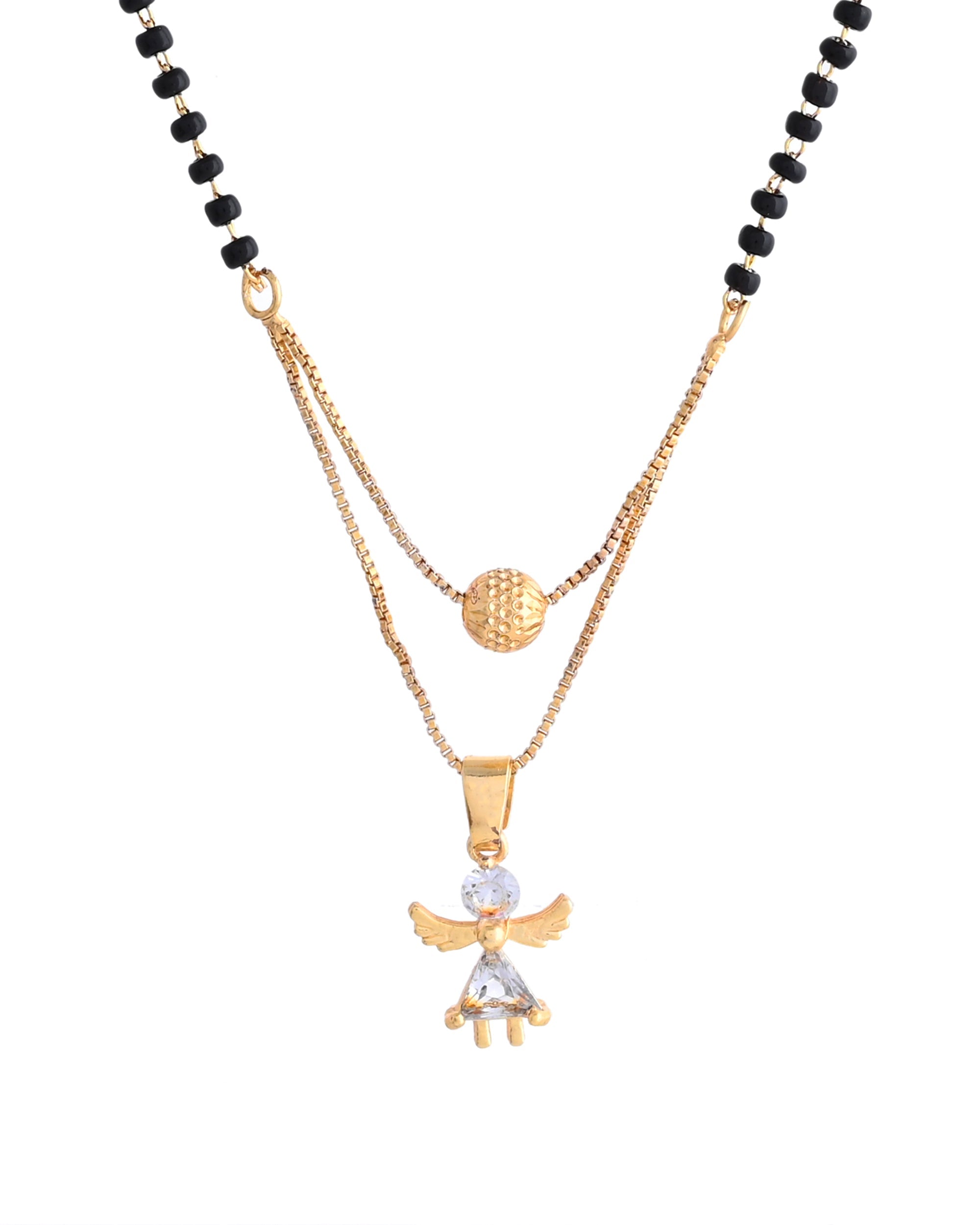VOJ Gold-Polished Doll Shapped Stone Studded Mangalsutra With Earrings Set
