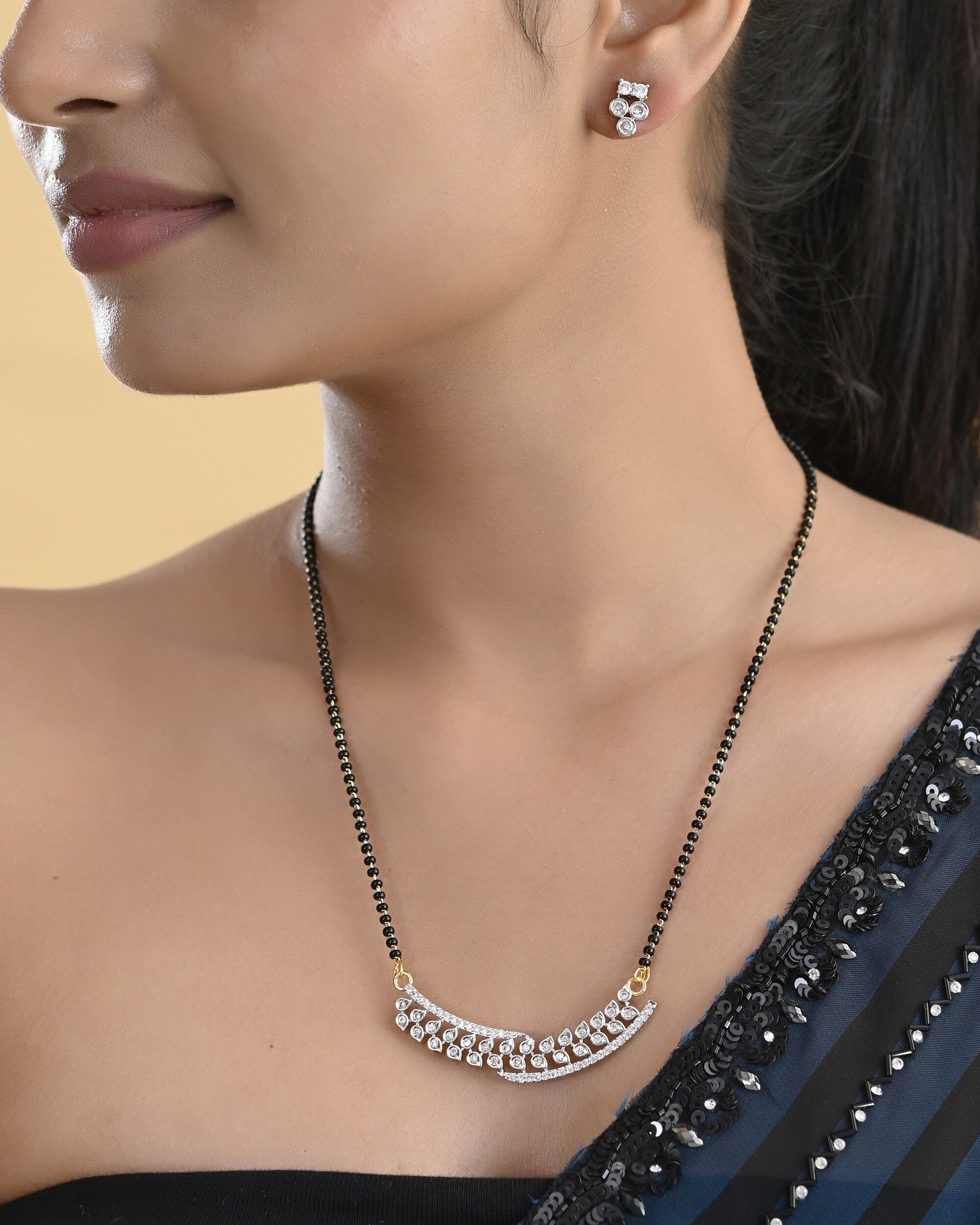 VOJ Silver Toned AD Stone Studded Designer MangalSutra Set