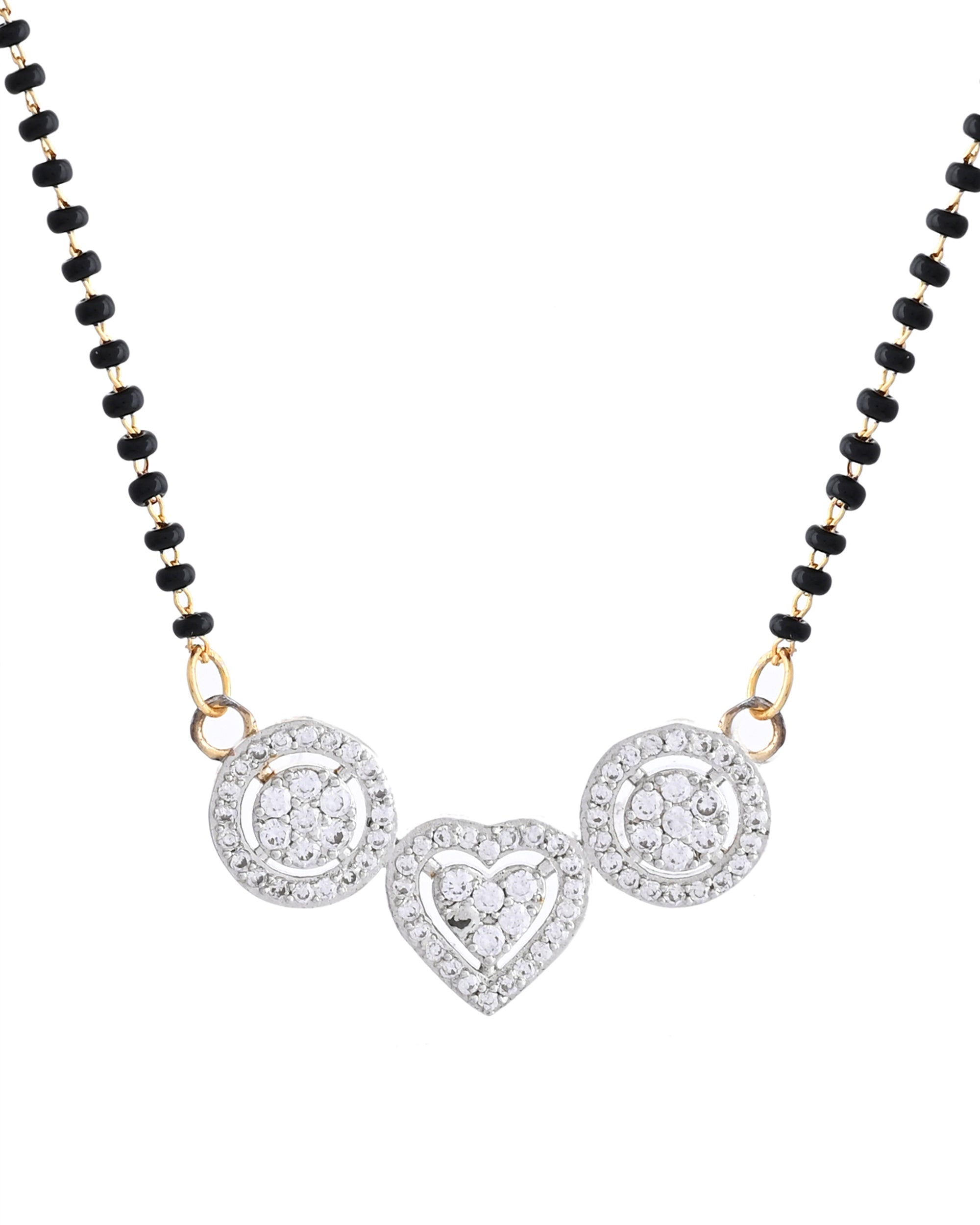 VOJ Gold Toned AD Stone Studded Heart Shape MangalSutra Set