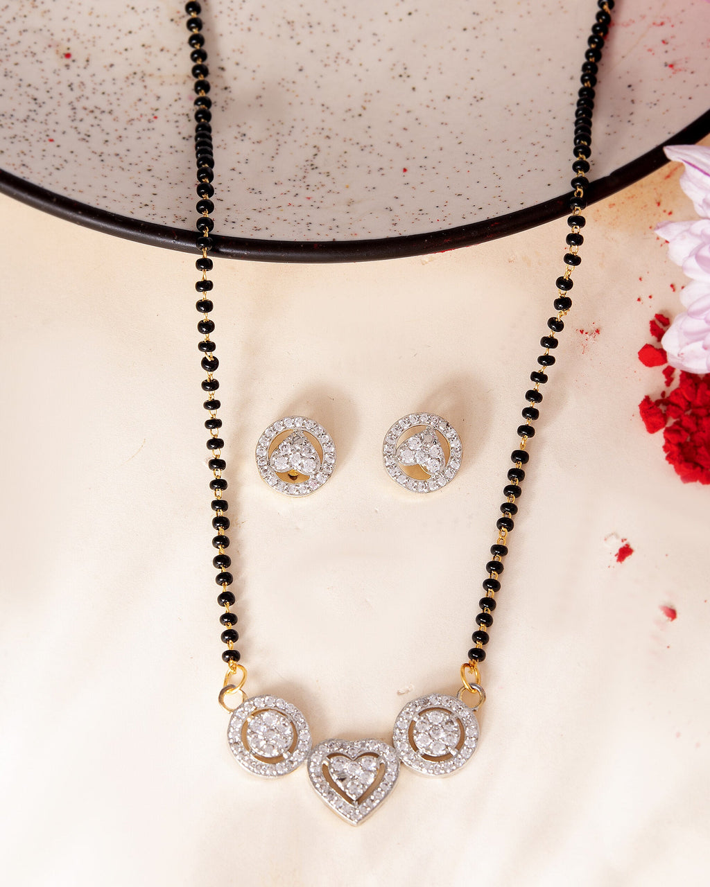 VOJ Gold Toned AD Stone Studded Heart Shape MangalSutra Set