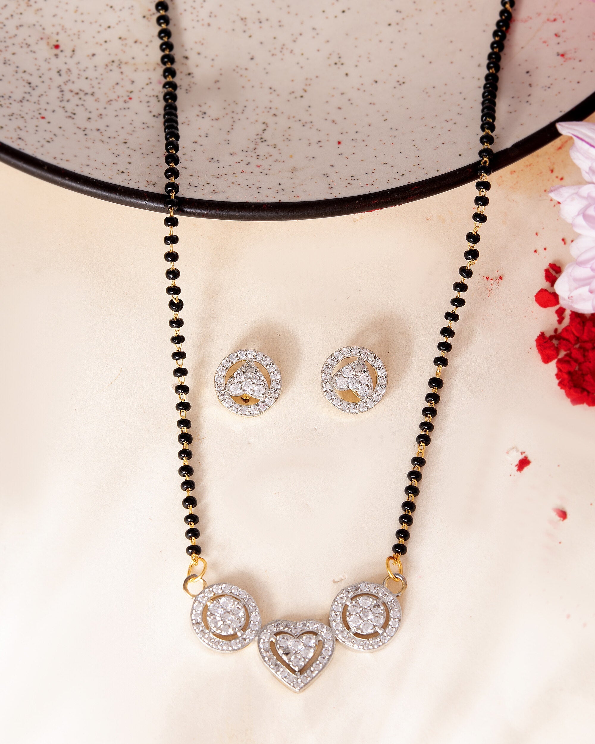VOJ Gold Toned AD Stone Studded Heart Shape MangalSutra Set