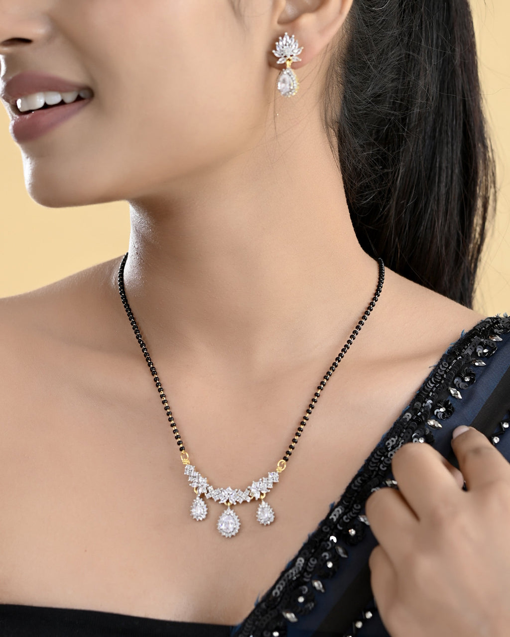 VOJ Gold Toned AD Stone Studded Tear Drop Design MangalSutra Set