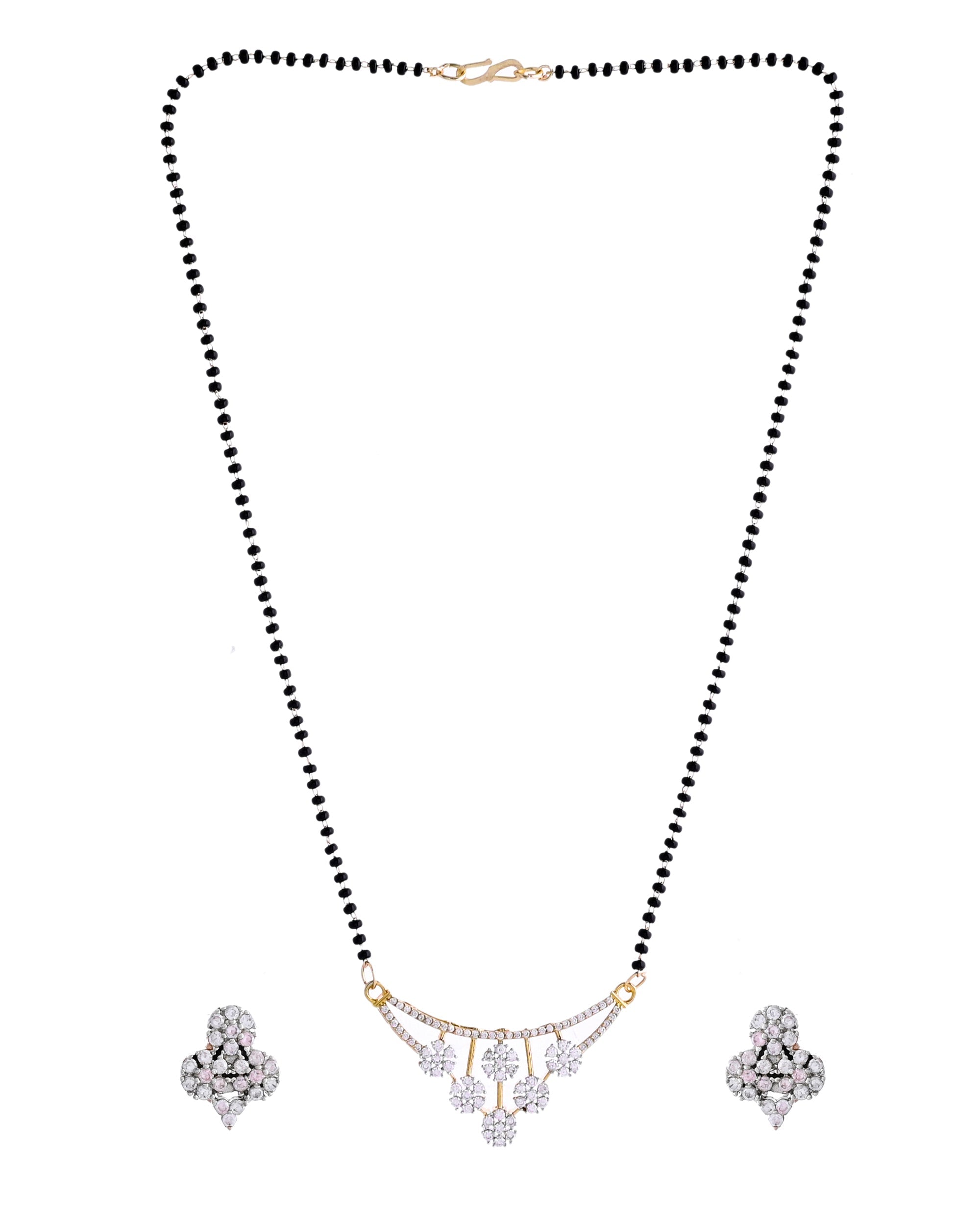 VOJ Gold Toned AD Stone Studded Floral MangalSutra Set