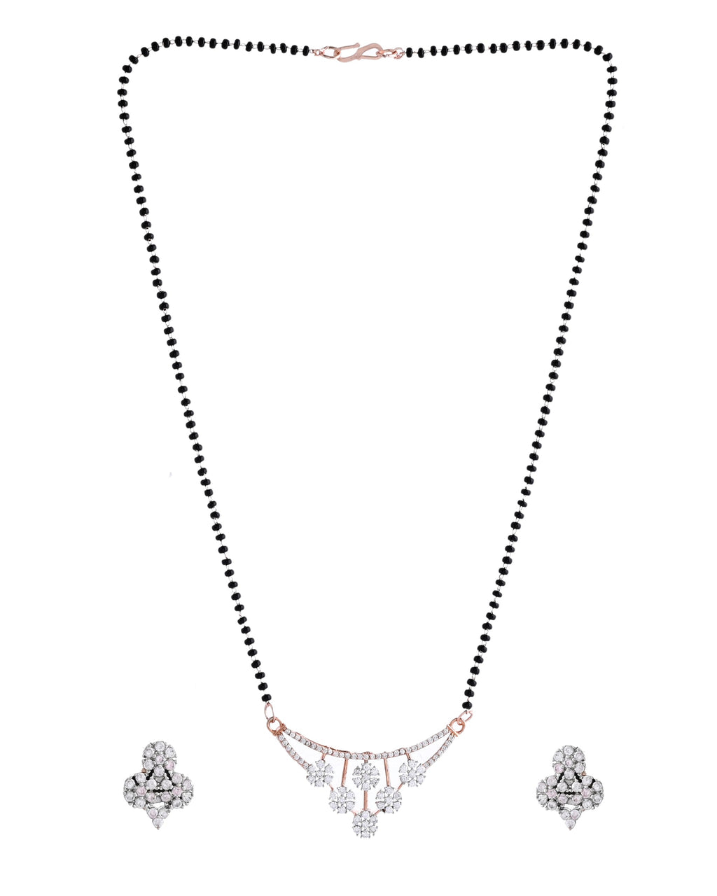VOJ Rose Gold Toned AD Stone Studded Floral MangalSutra Set
