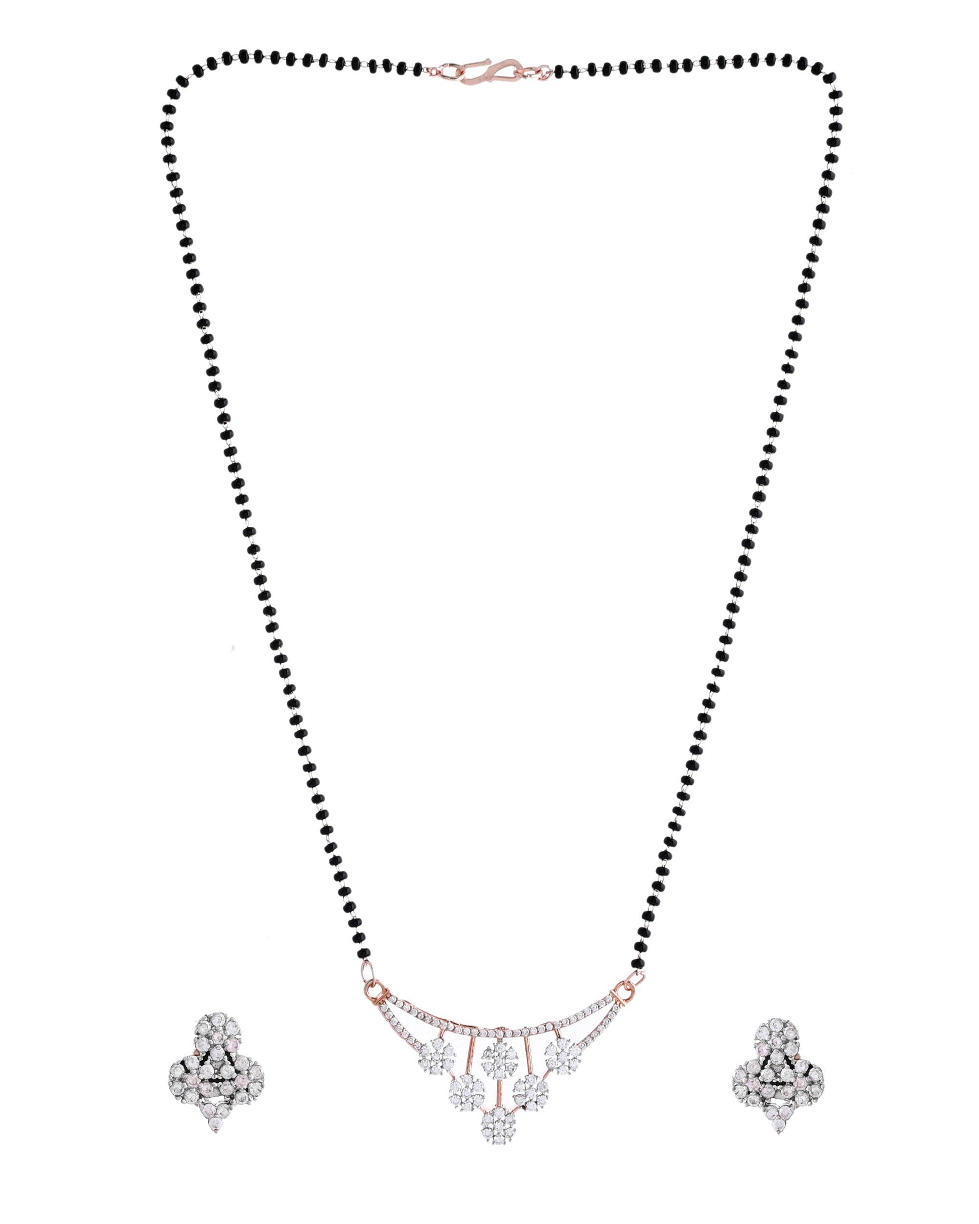 VOJ Rose Gold Toned AD Stone Studded Floral MangalSutra Set