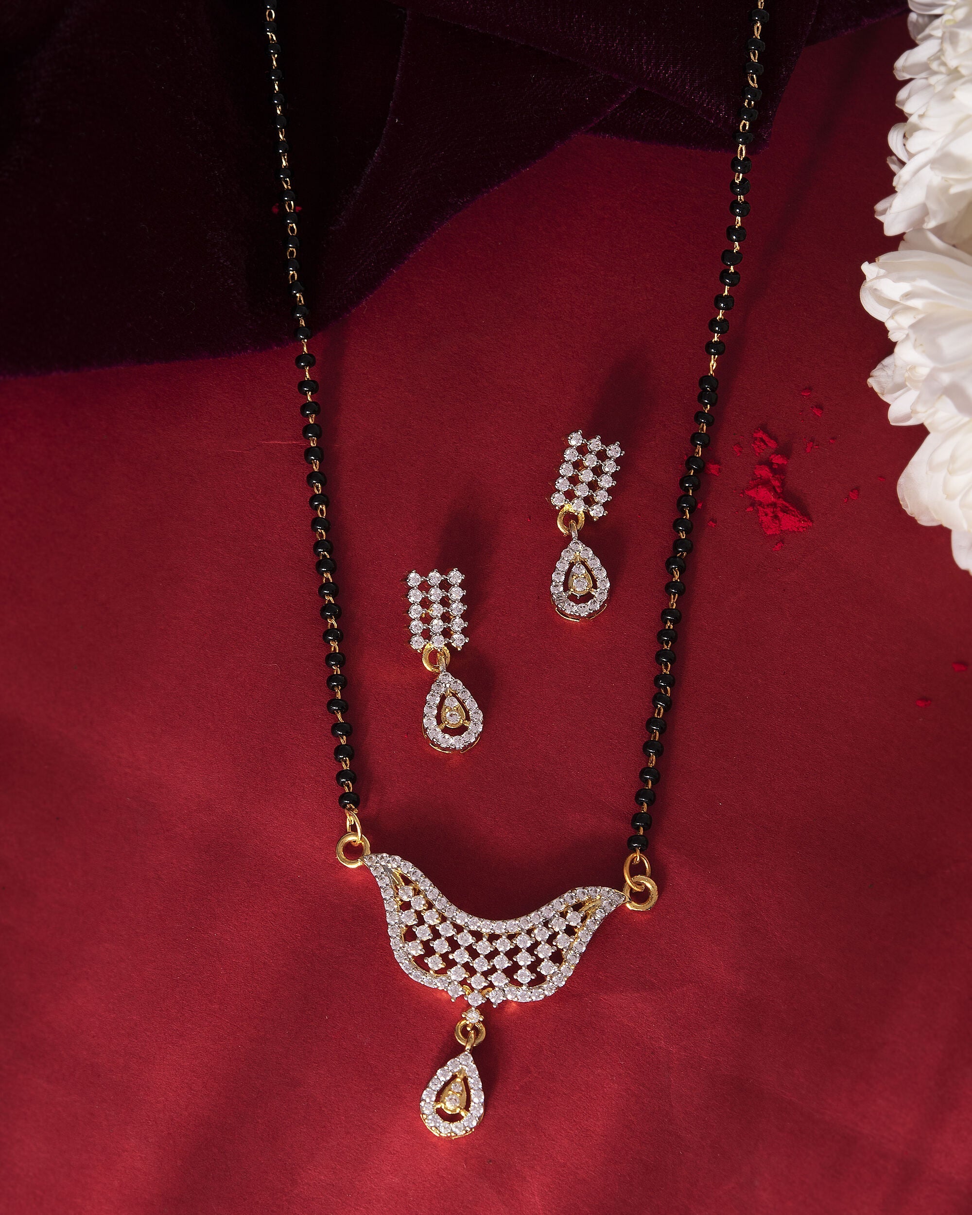 VOJ Gold-Polished Designer AD Mangalsutra Set