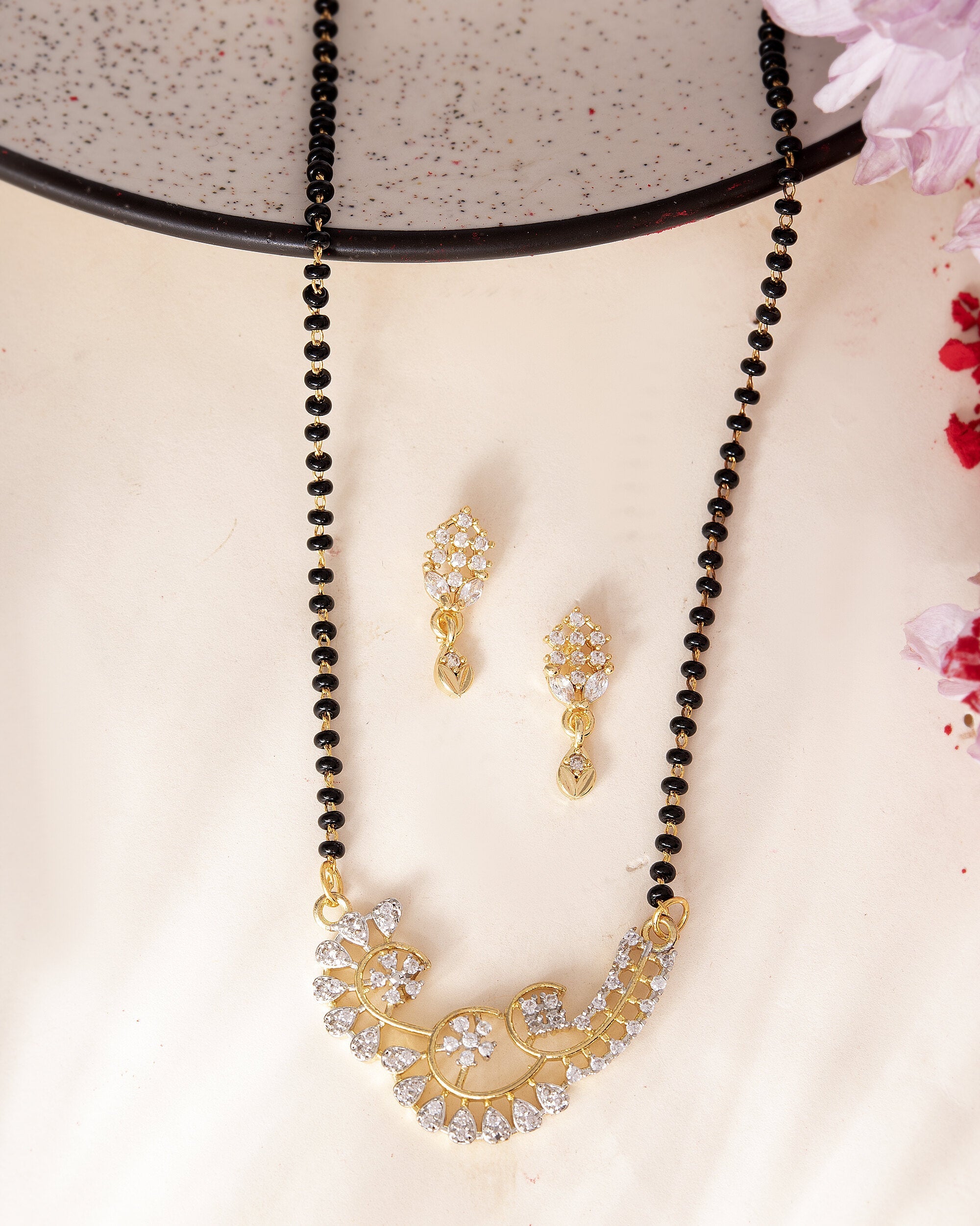 VOJ Gold-Polished Stylish AD Mangalsutra Set