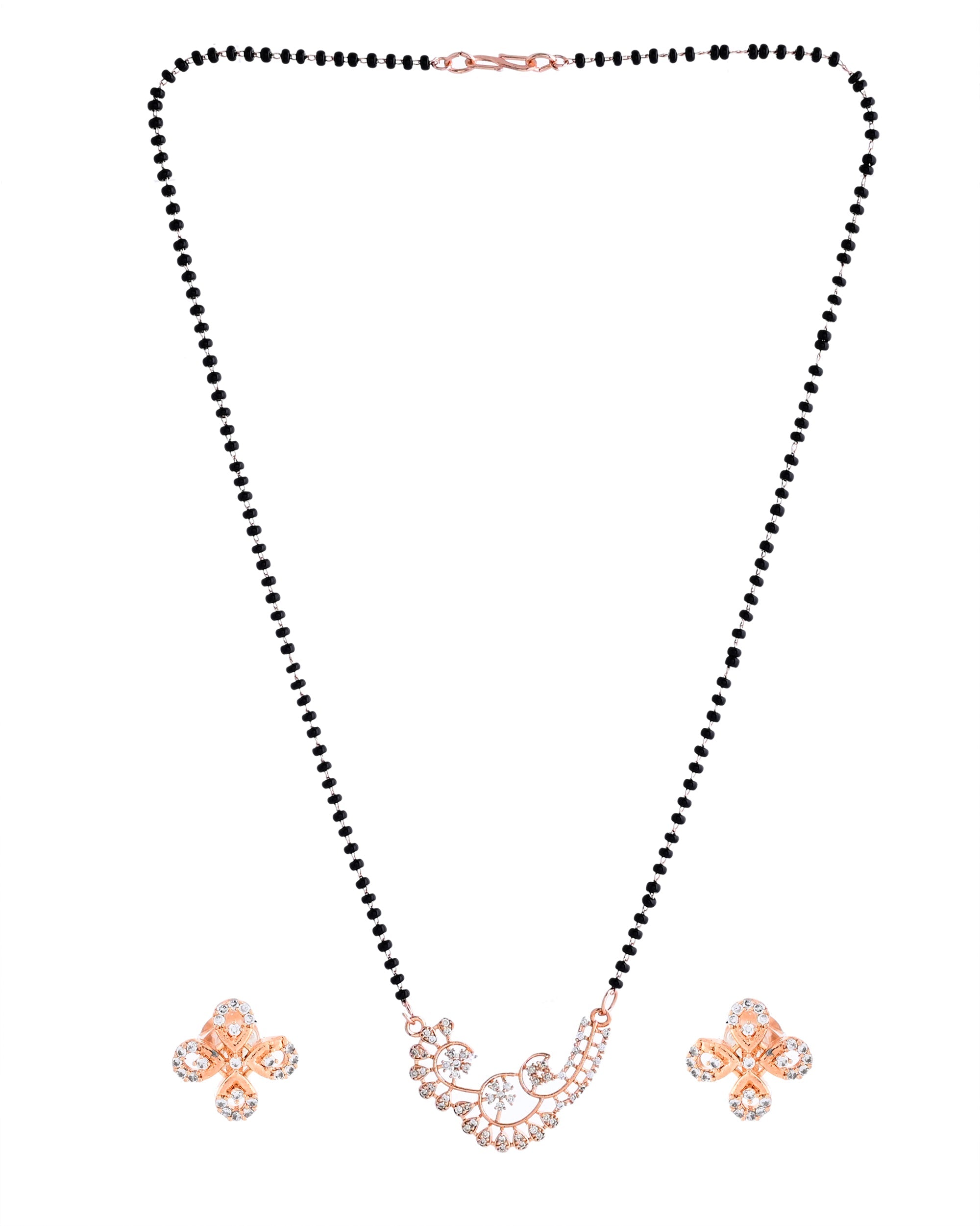 VOJ Rose Gold-Polished Stylish AD Mangalsutra Set