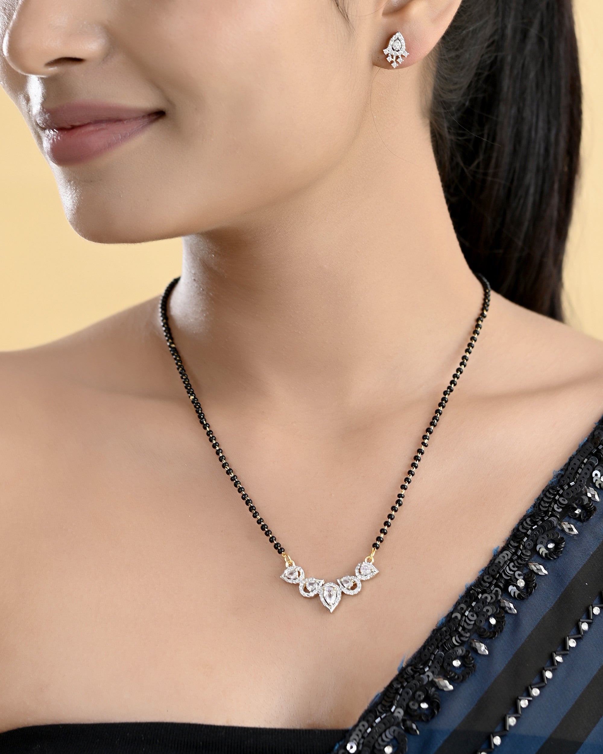VOJ Gold-Polished Tear Drop Shape AD Mangalsutra Set