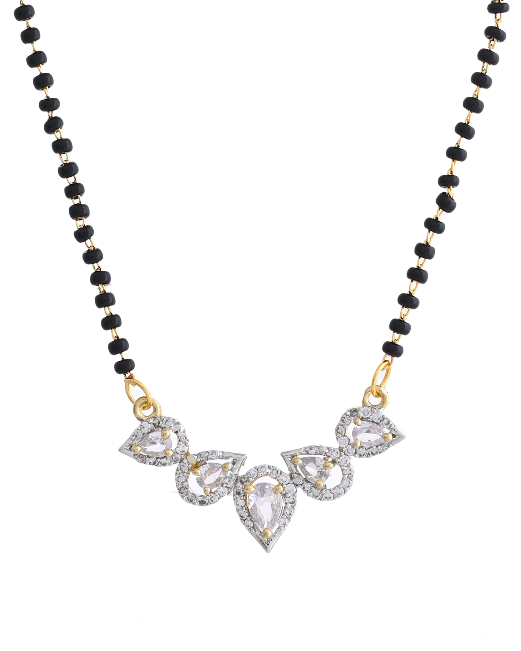 VOJ Gold-Polished Tear Drop Shape AD Mangalsutra Set