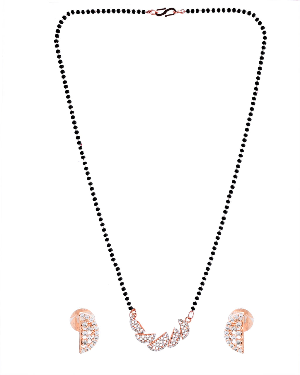 VOJ Rose Gold-Polished Semi Circle Shape AD Mangalsutra Set