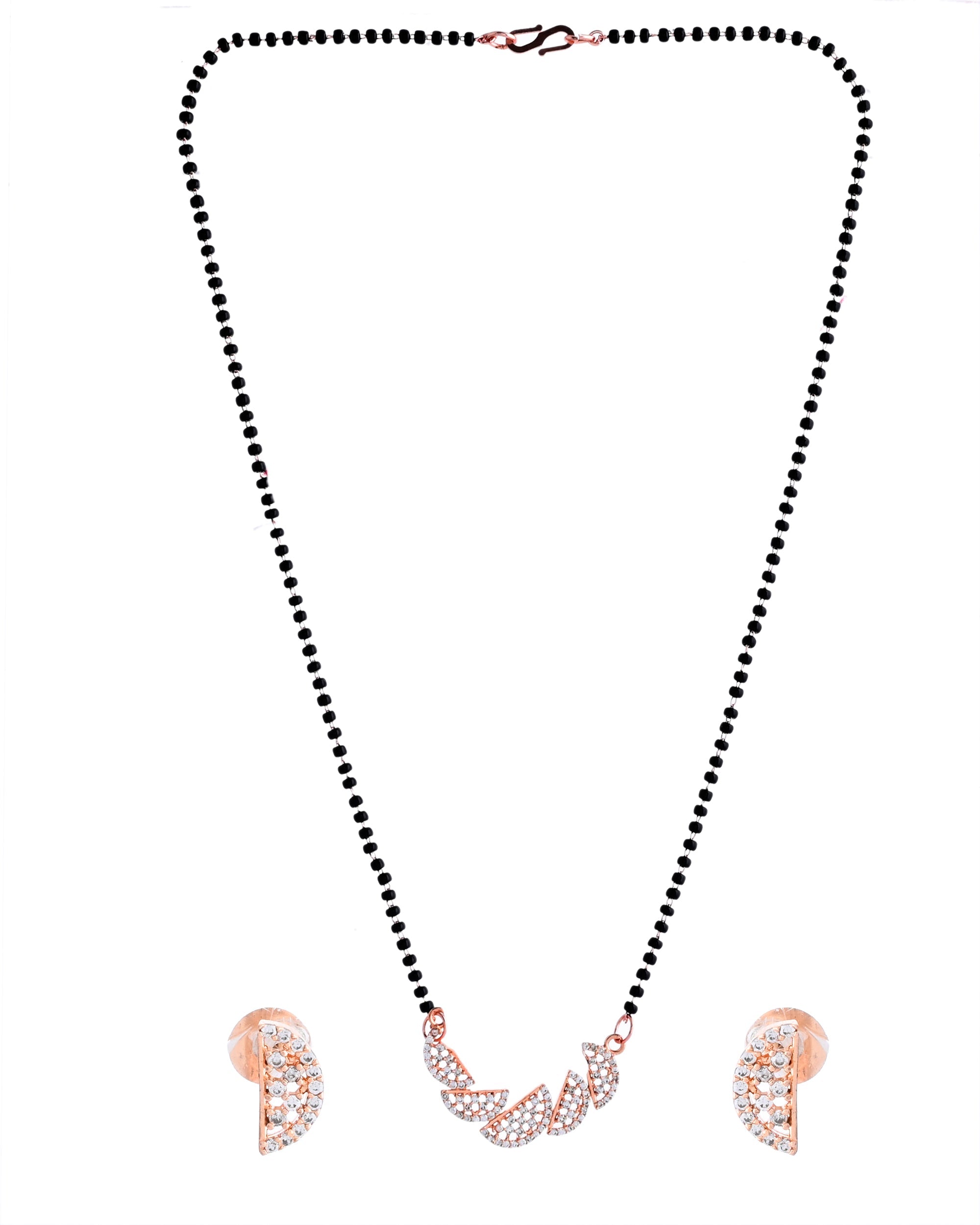 VOJ Rose Gold-Polished Semi Circle Shape AD Mangalsutra Set