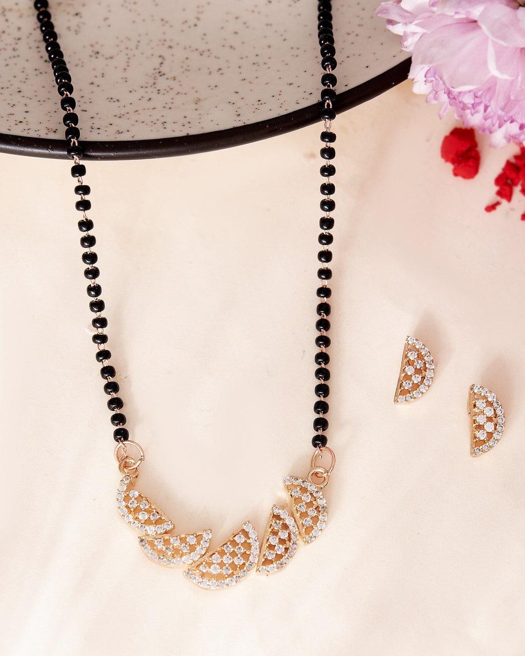 VOJ Rose Gold-Polished Semi Circle Shape AD Mangalsutra Set