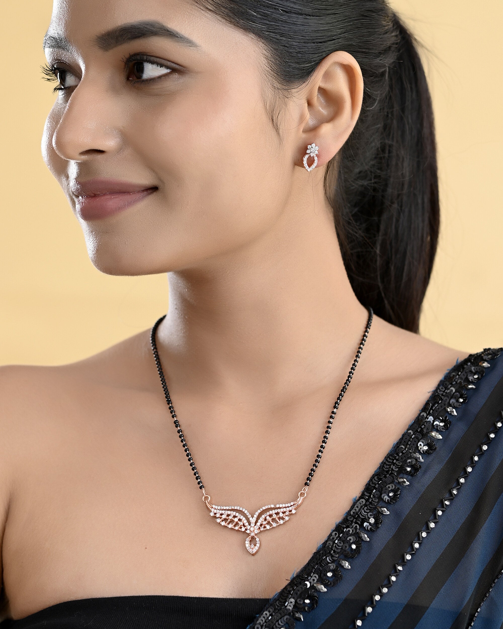 VOJ Rose Gold-Polished Elegent AD Mangalsutra Set