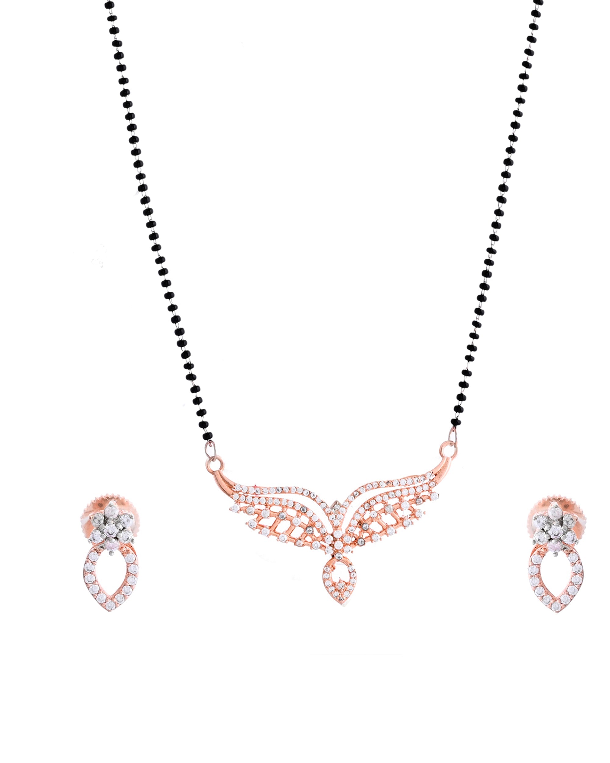 VOJ Rose Gold-Polished Elegent AD Mangalsutra Set