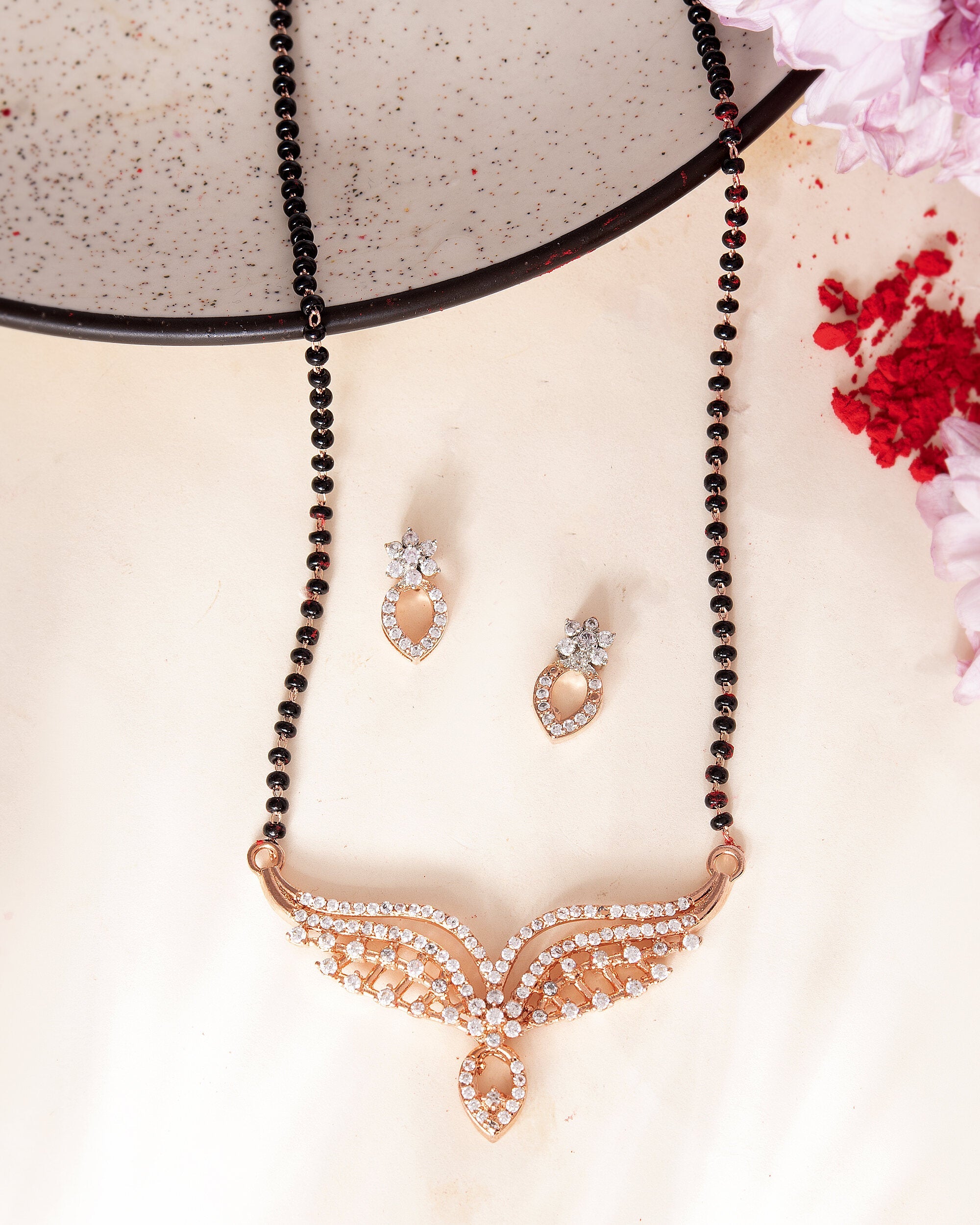 VOJ Rose Gold-Polished Elegent AD Mangalsutra Set