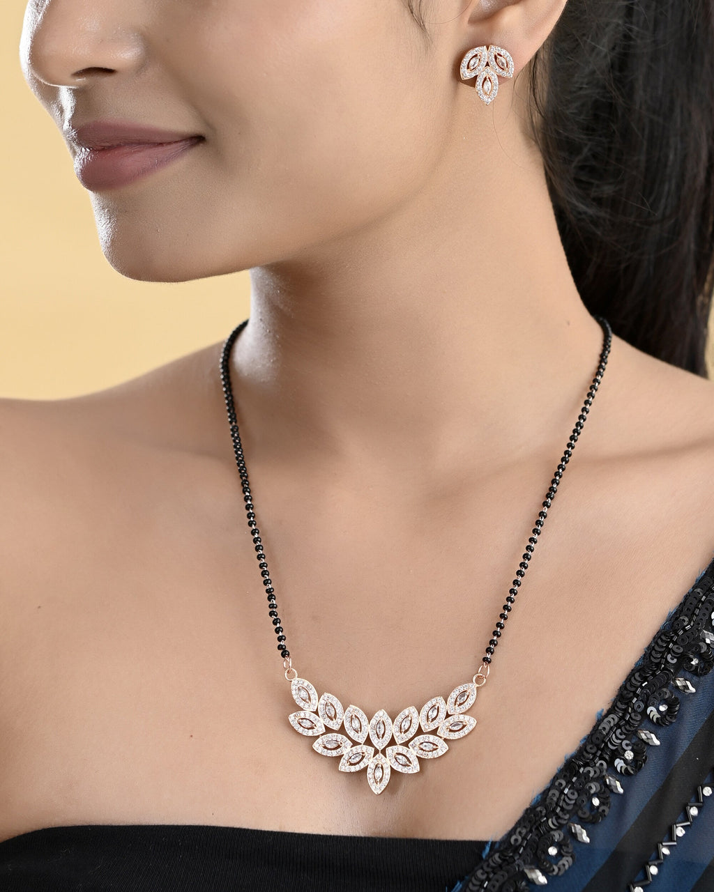 VOJ Gold-Polished Stylish Tear Drop AD Mangalsutra Set