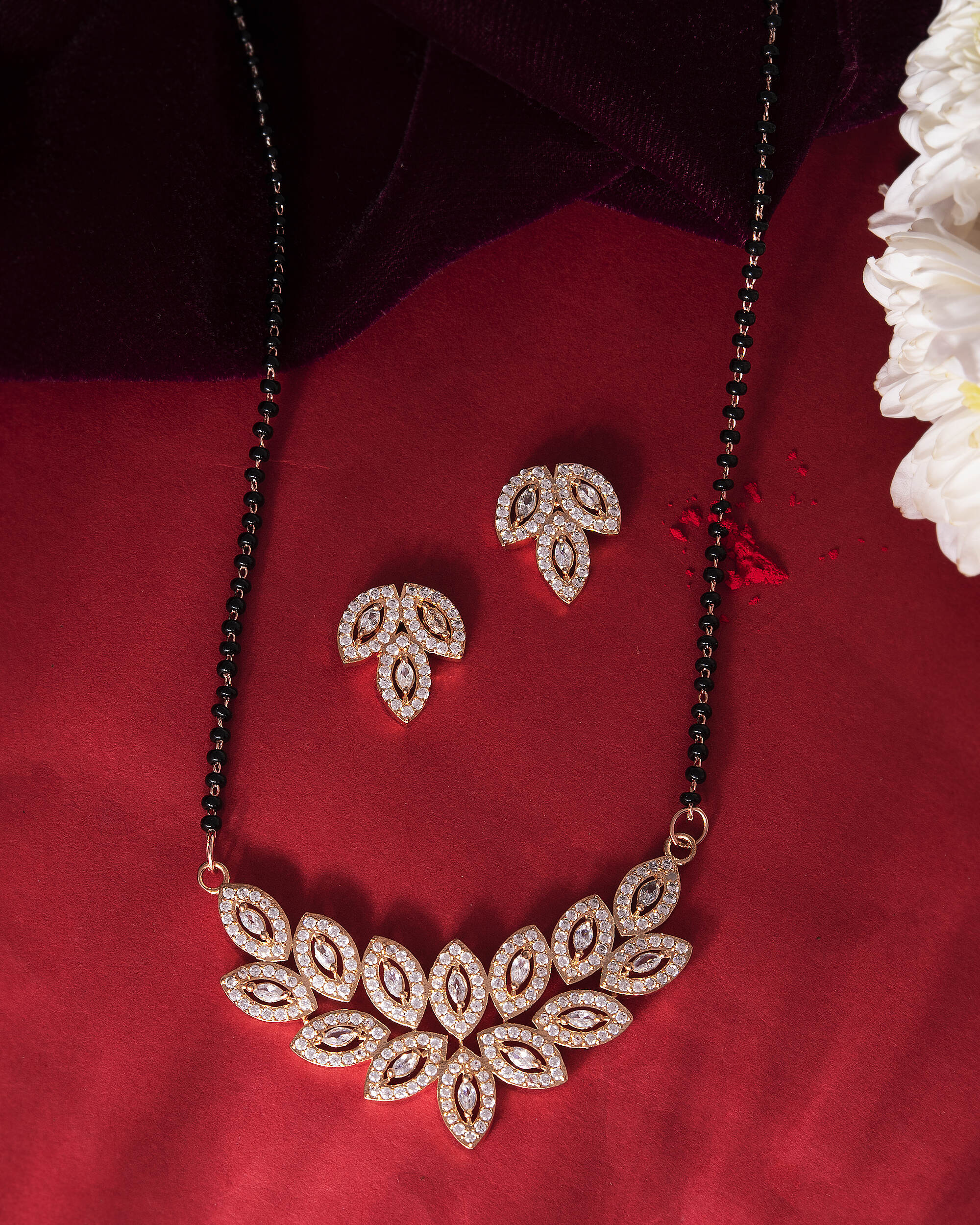VOJ Gold-Polished Stylish Tear Drop AD Mangalsutra Set