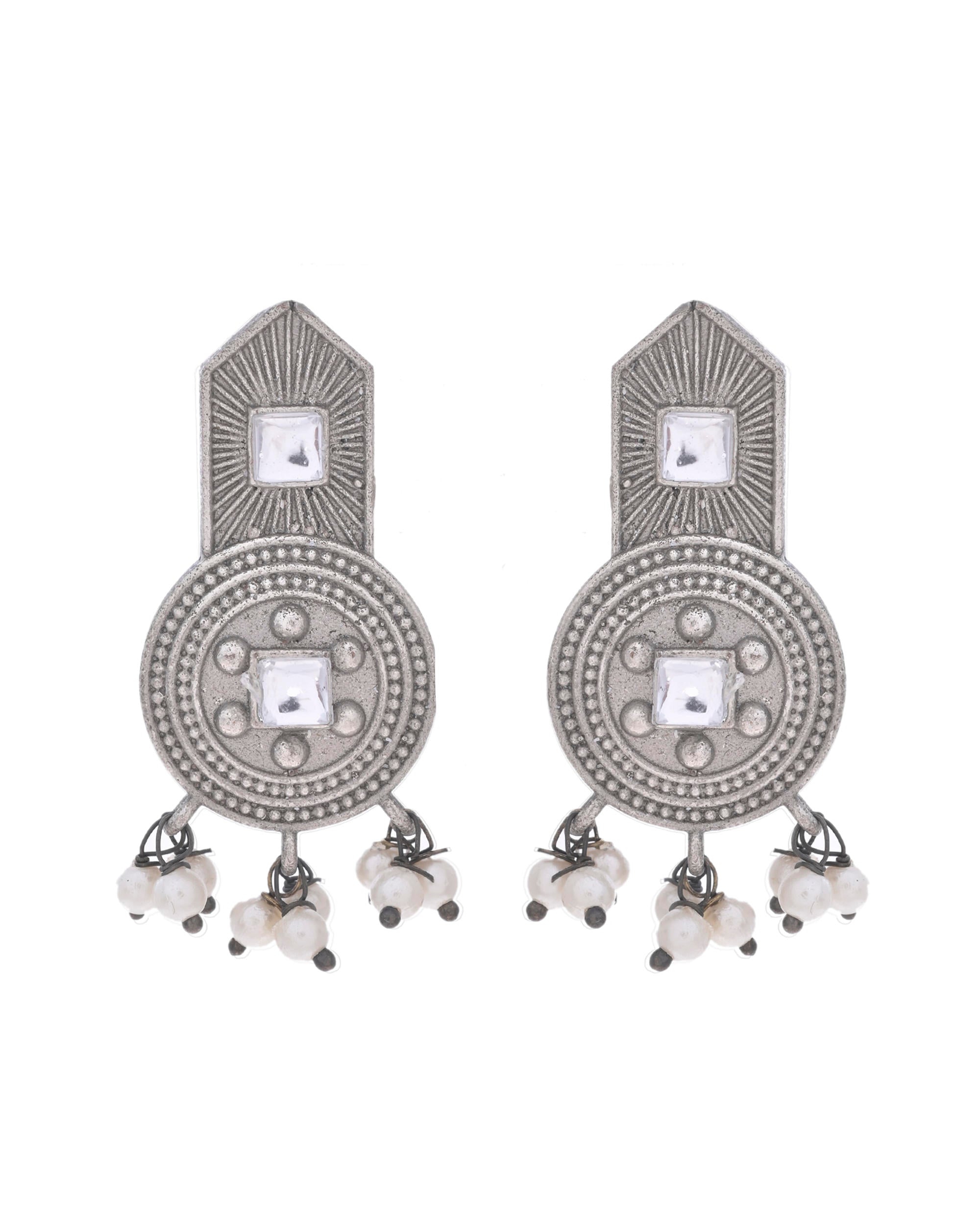 VOJ Silver Plated Beats Studded Classic Stud Earrings