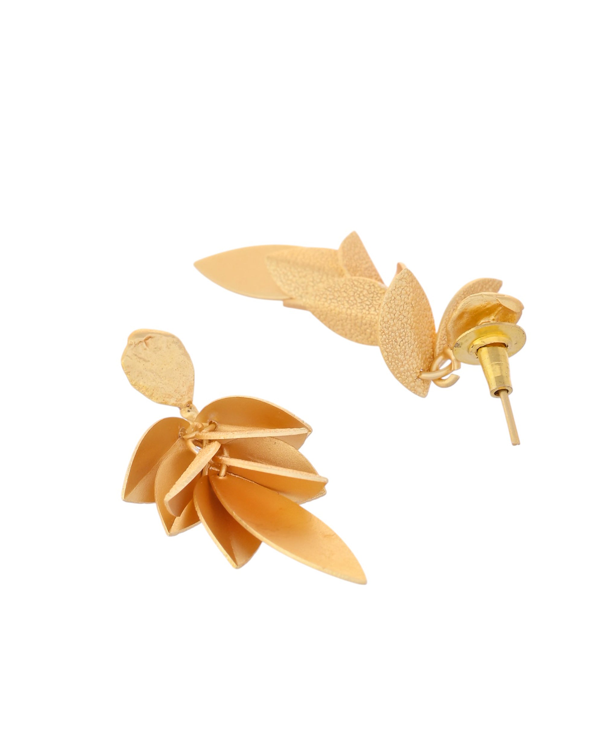 VOJ Gold-Toned Anti Tarnish Leafs Drop Earrings