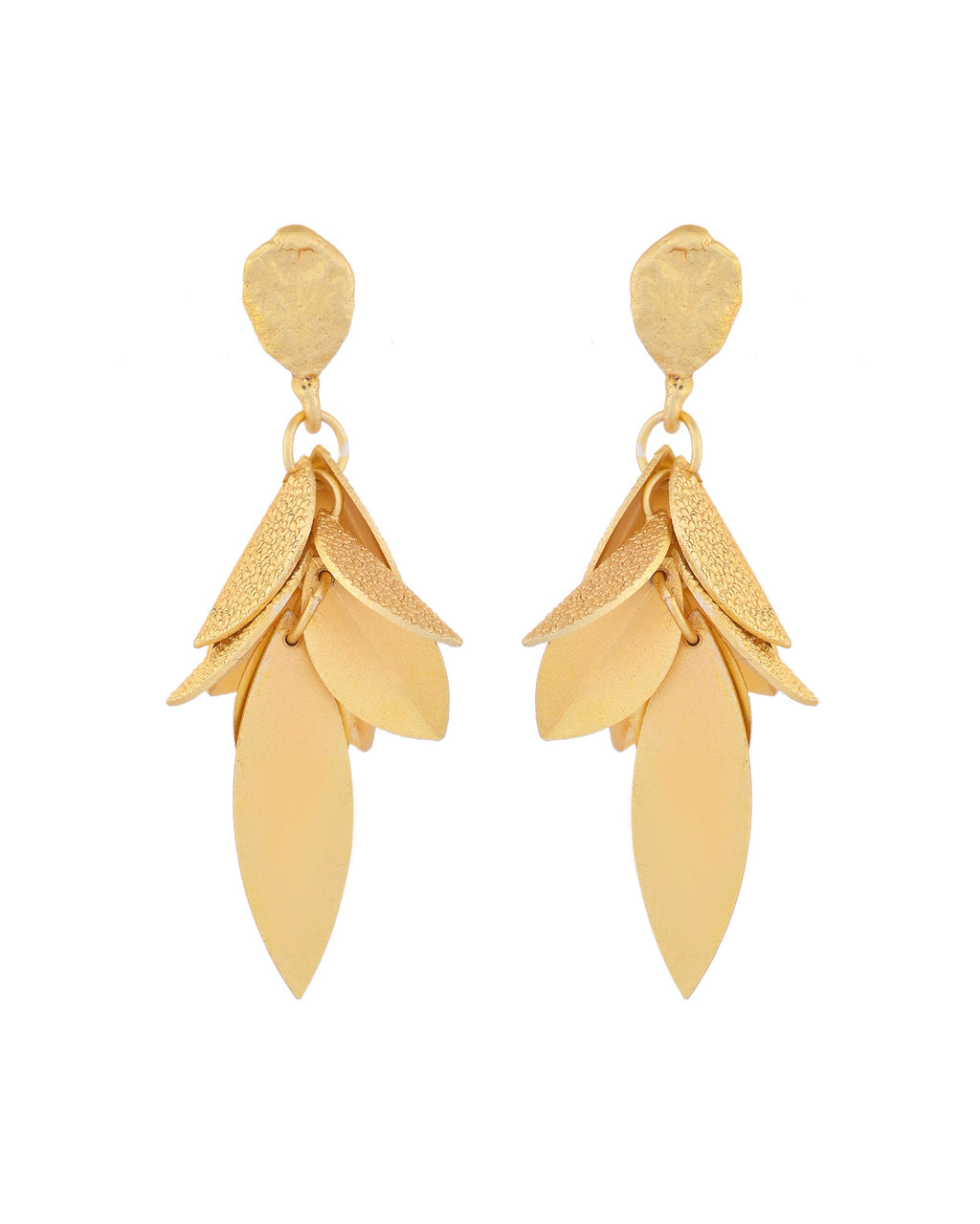 VOJ Gold-Toned Anti Tarnish Leafs Drop Earrings