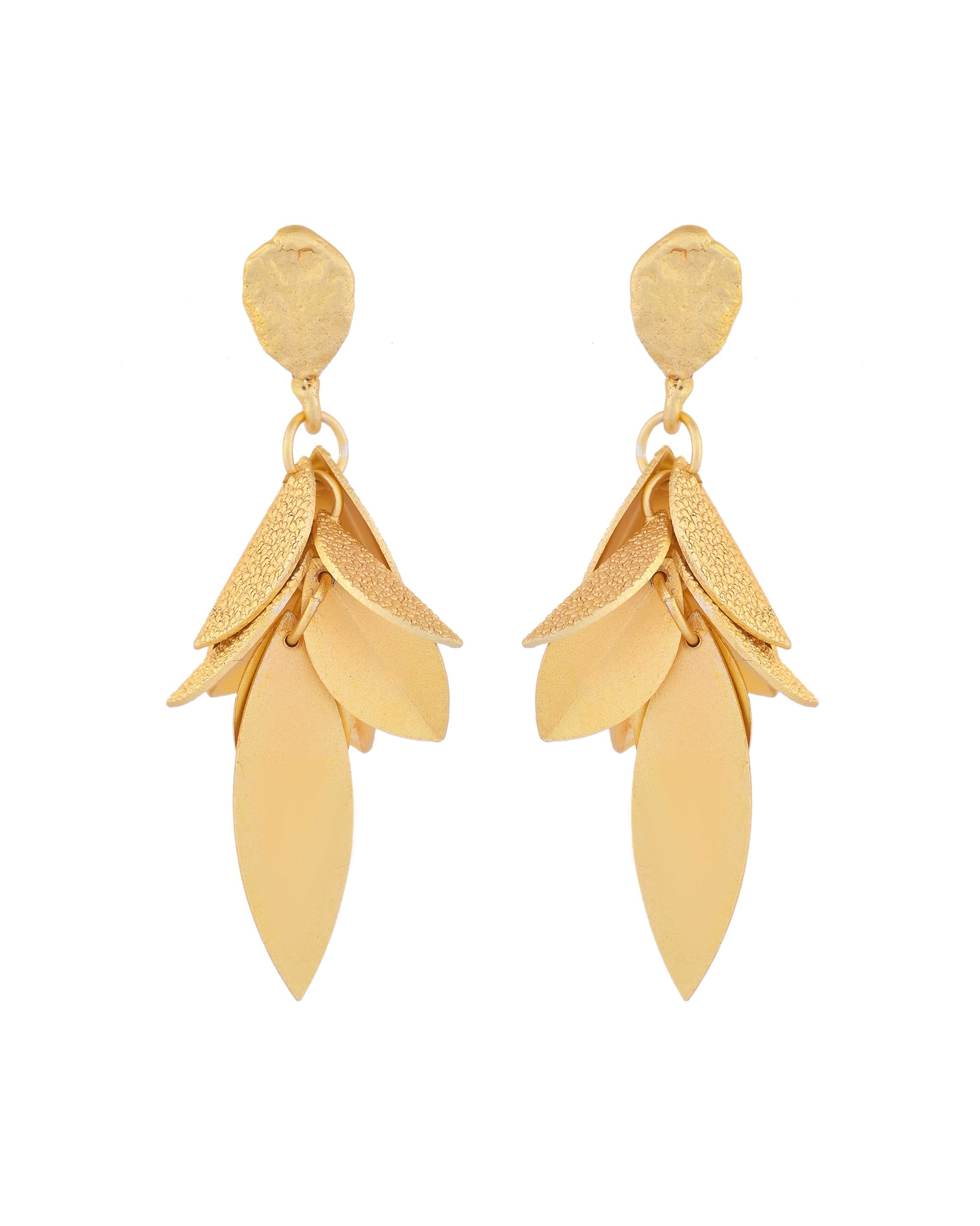 VOJ Gold-Toned Anti Tarnish Leafs Drop Earrings