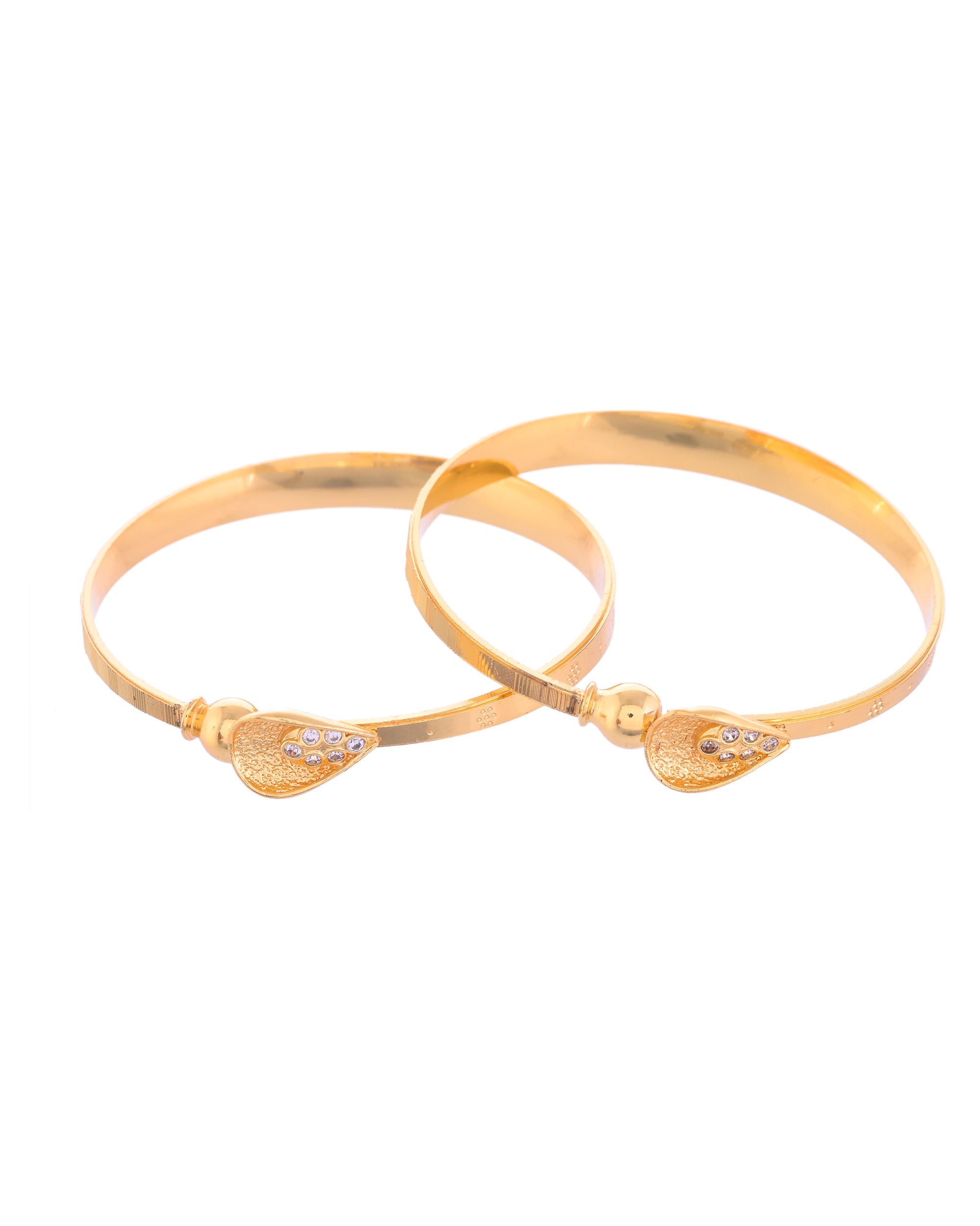 VOJ Set of 2 Gold-Polished Tear Drop Shaped Bangles