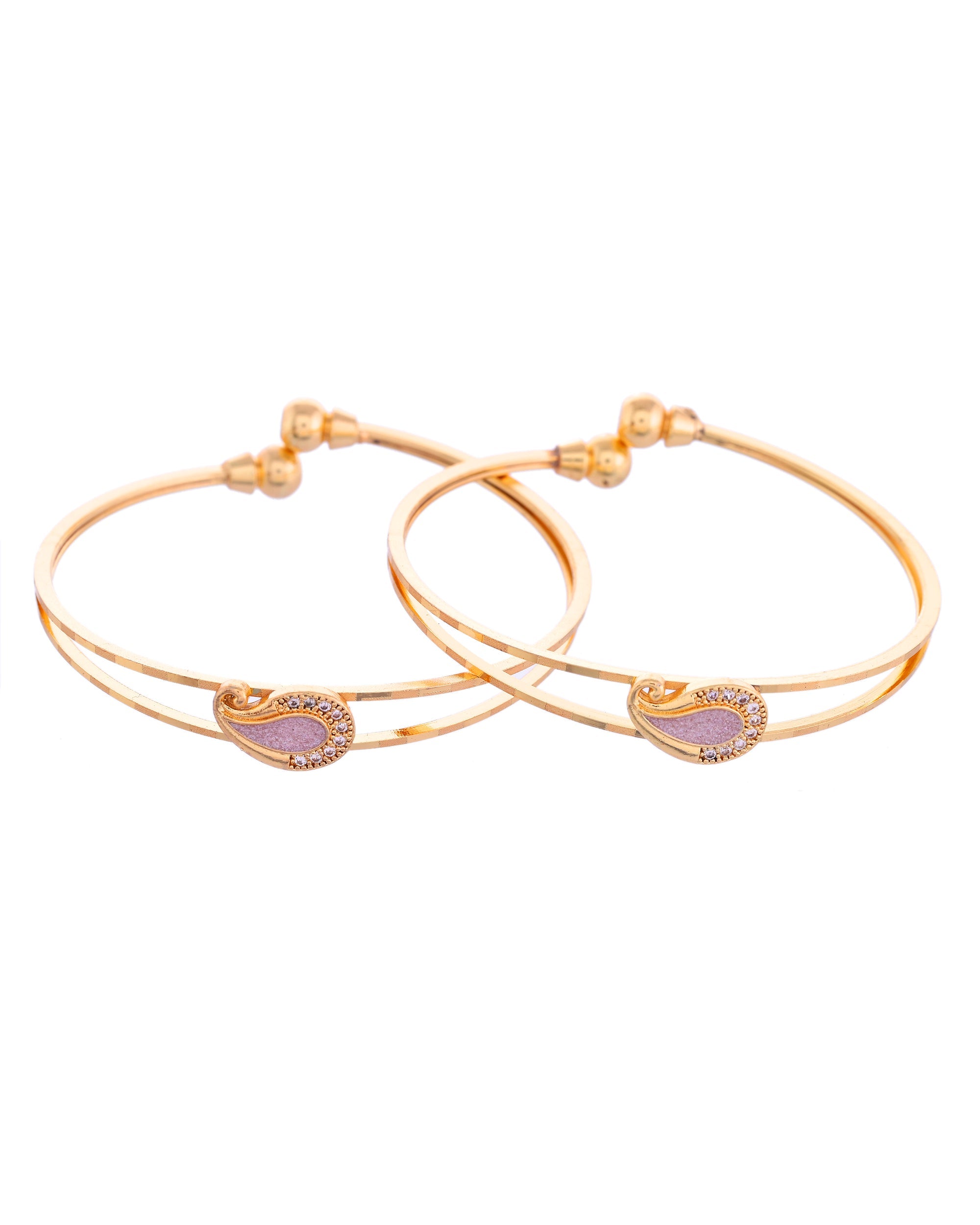 VOJ Set of 2 Gold-Polished AD Stone Studded Classic Bangles